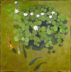 Fishpond and Lilies Original, Contemporary, Signed, Excellent Art Reviews
