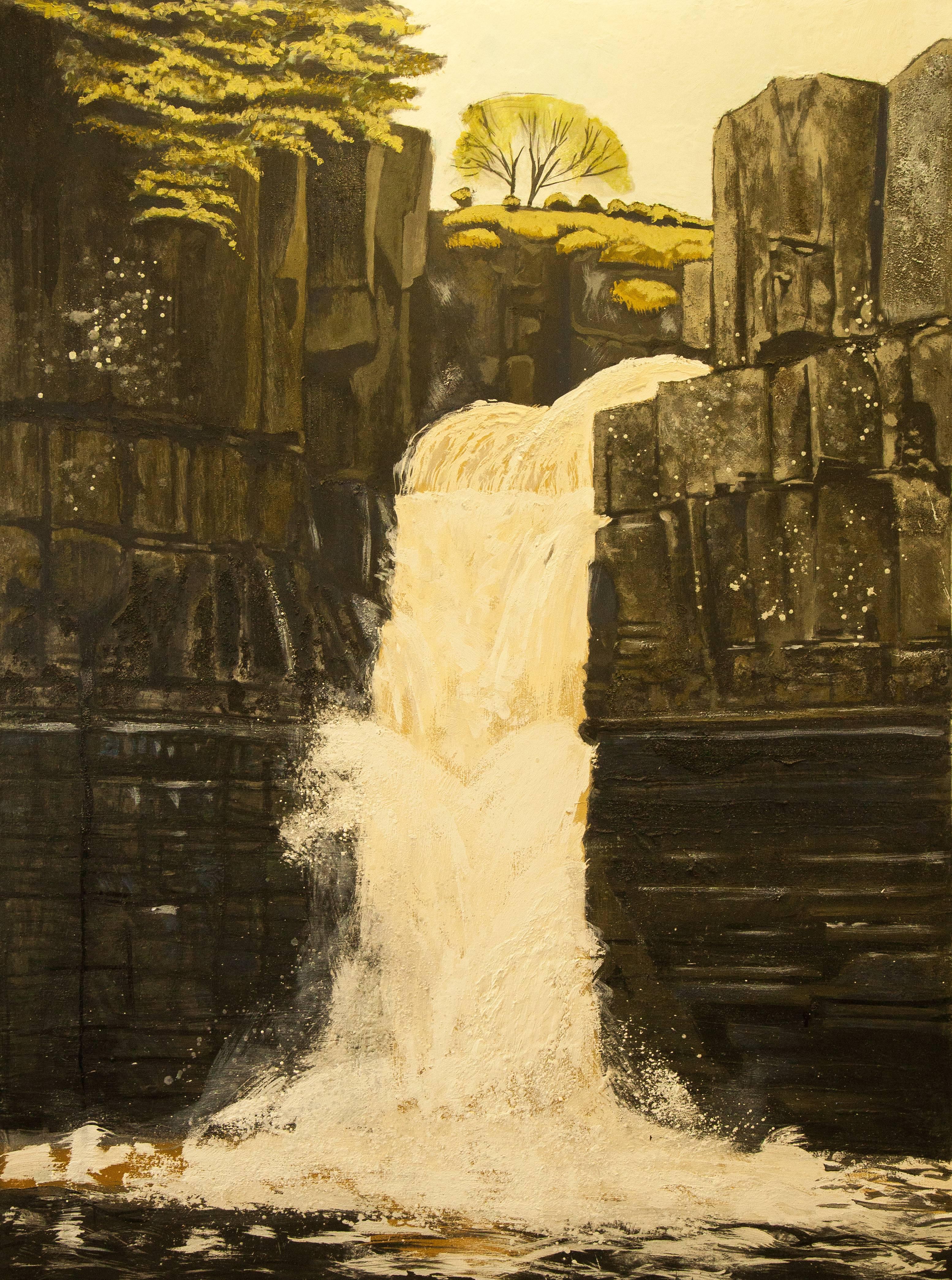 High Force ( County Durham ) Original, Oil on Canvas, Exemplary Art Reviews - Mixed Media Art by Lydia Bauman