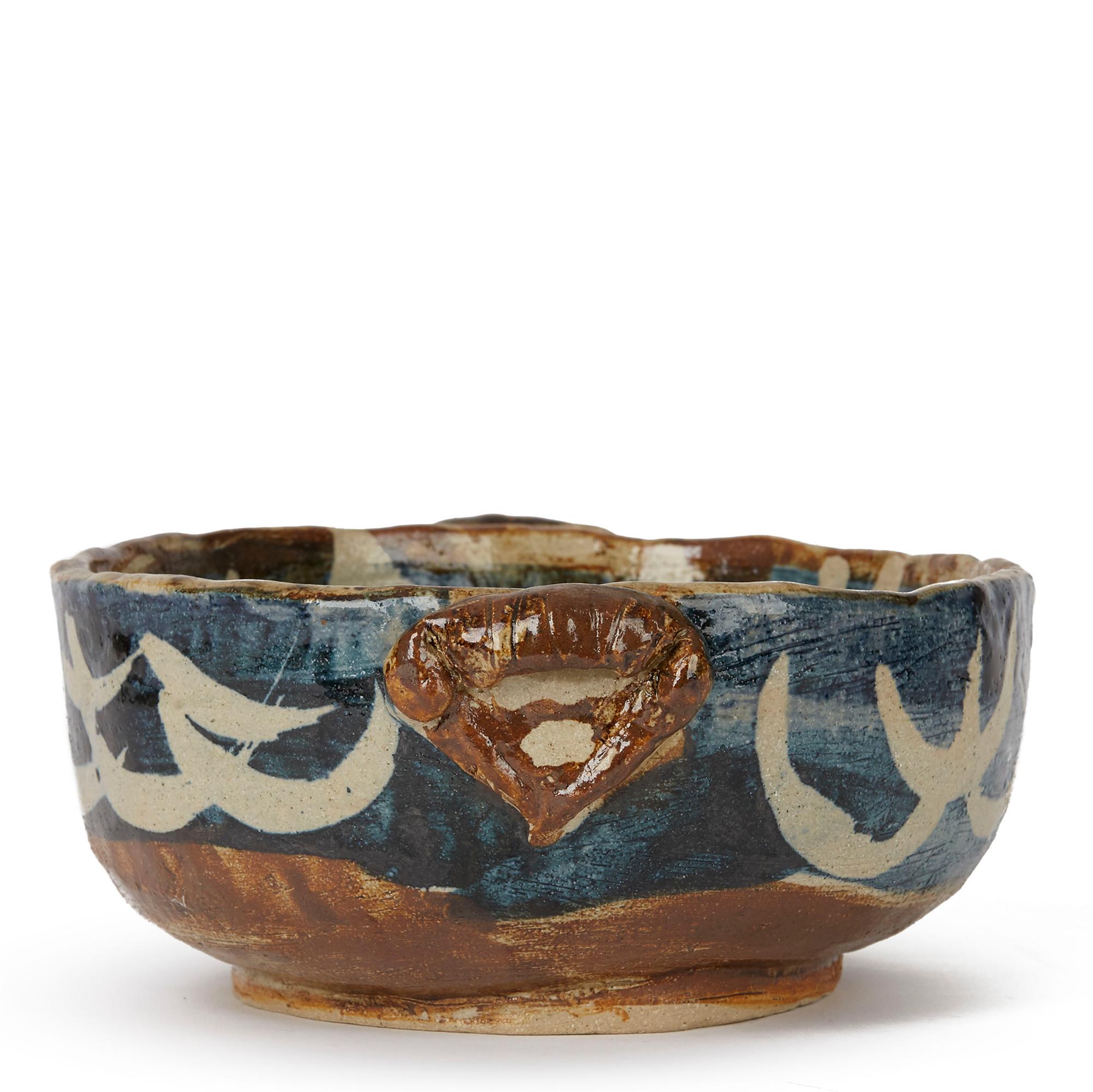 Mid-Century Modern Lydia Corbett Studio Art Pottery Twin Handled Bowl, 20th Century