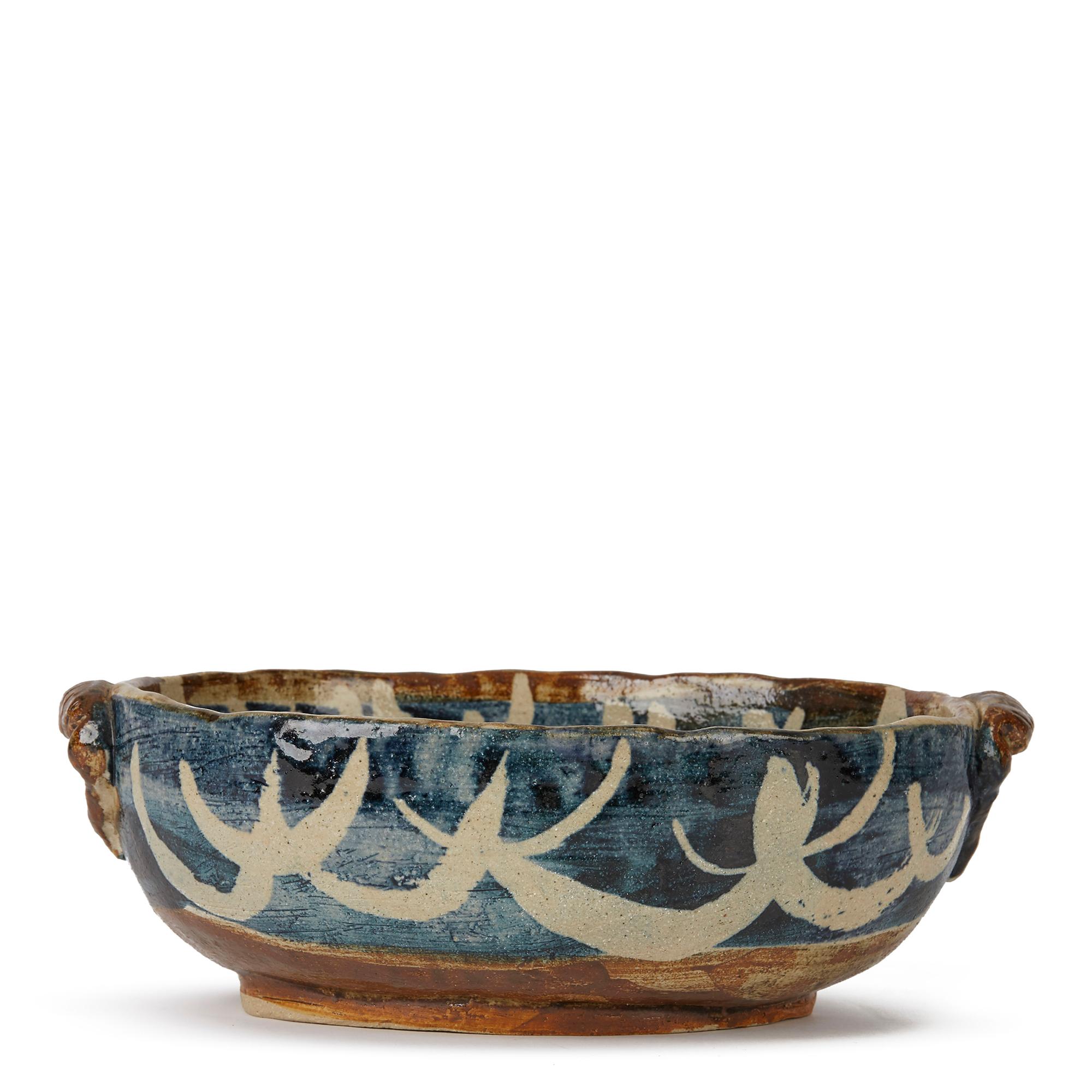 European Lydia Corbett Studio Art Pottery Twin Handled Bowl, 20th Century