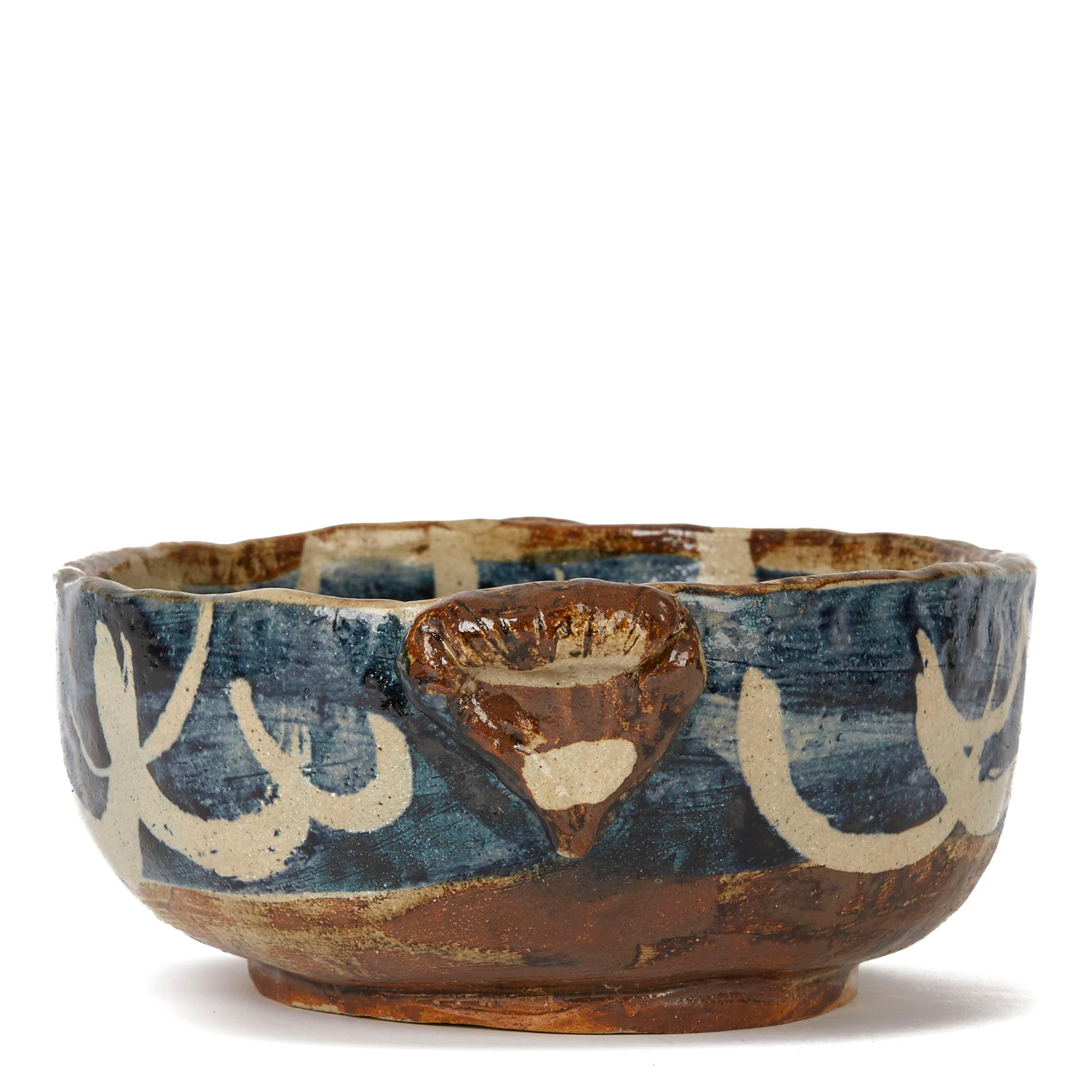Hand-Painted Lydia Corbett Studio Art Pottery Twin Handled Bowl, 20th Century
