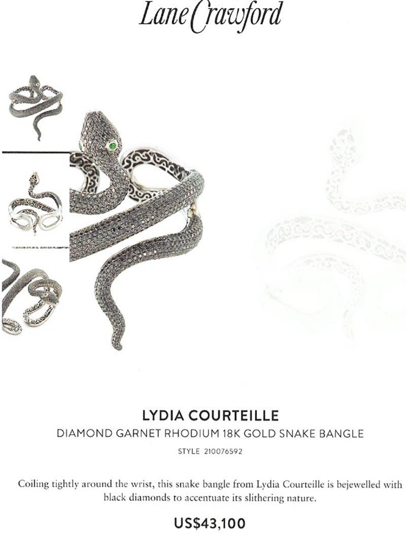 Lydia Courteille Diamond Garnet Rhodium 18k Gold Snake Bangle  1