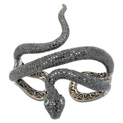 Diamond and Garnet Coiled Snake Bangle Cuff