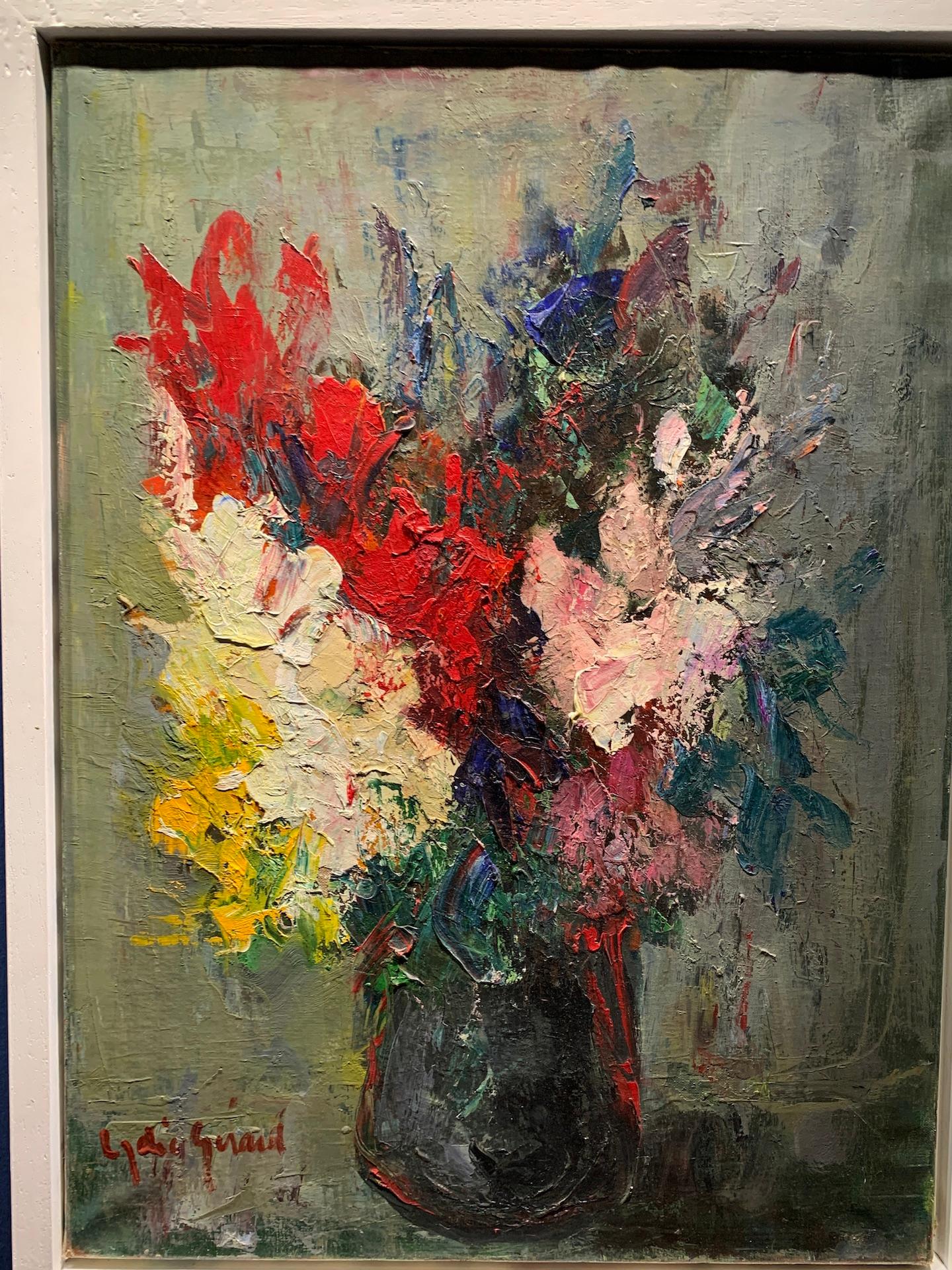 Mid Century French modernist still life of Flowers in a vase - Impressionist Painting by Lydia Guaid