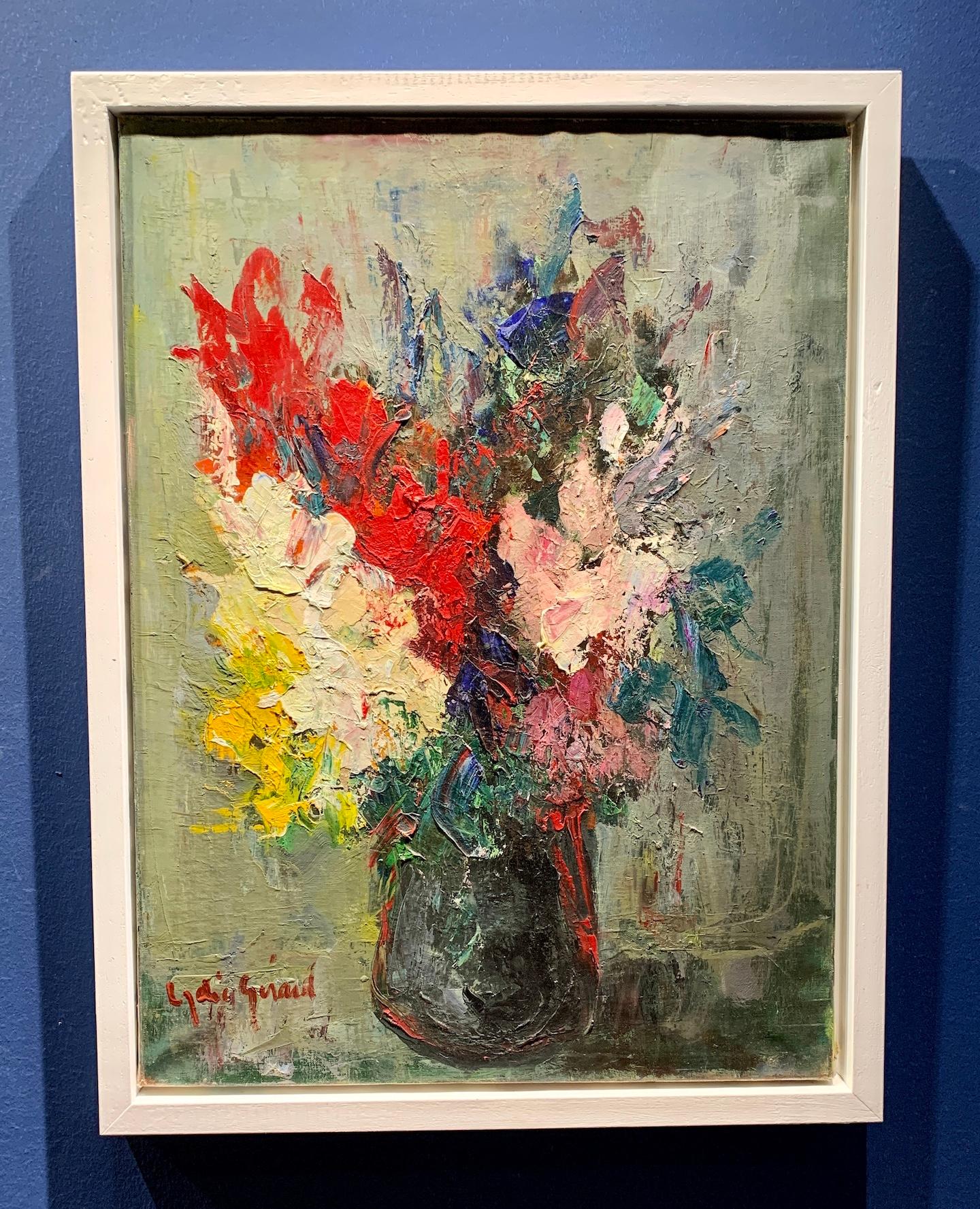 Lydia Guaid Interior Painting – Französisches modernistisches Stillleben aus der Mitte des Jahrhunderts mit Blumen in einer Vase
