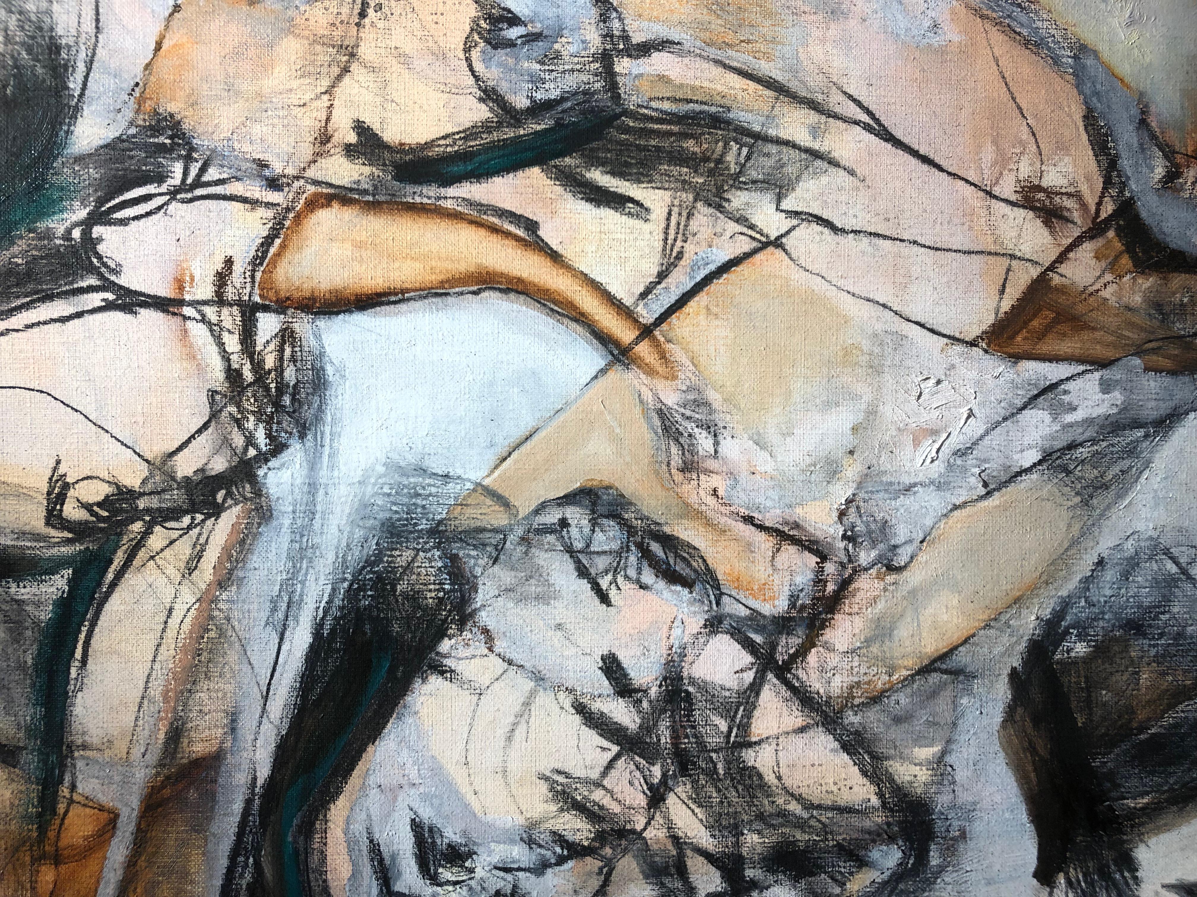 Spotlight Two, figure astratte, tecnica mista con tonalità della terra - Painting Contemporaneo di Lydia Janssen
