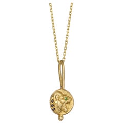 Lydia Lion Prosperity Necklace with Tsavorite and Diamond, 18 Karat Yellow Gold