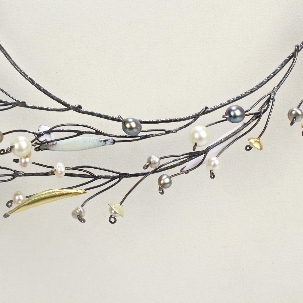 Lydia v. Gerbig-Fast Neckpiece in Sterling Silver, 14 Karat Gold, Enamel & Pearl 1