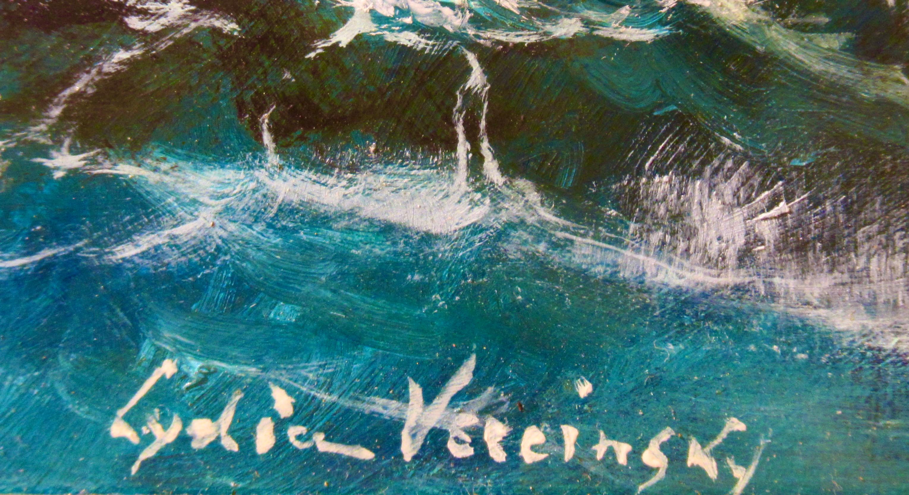 California Seascape - Black Figurative Painting by Lydia Vercinsky