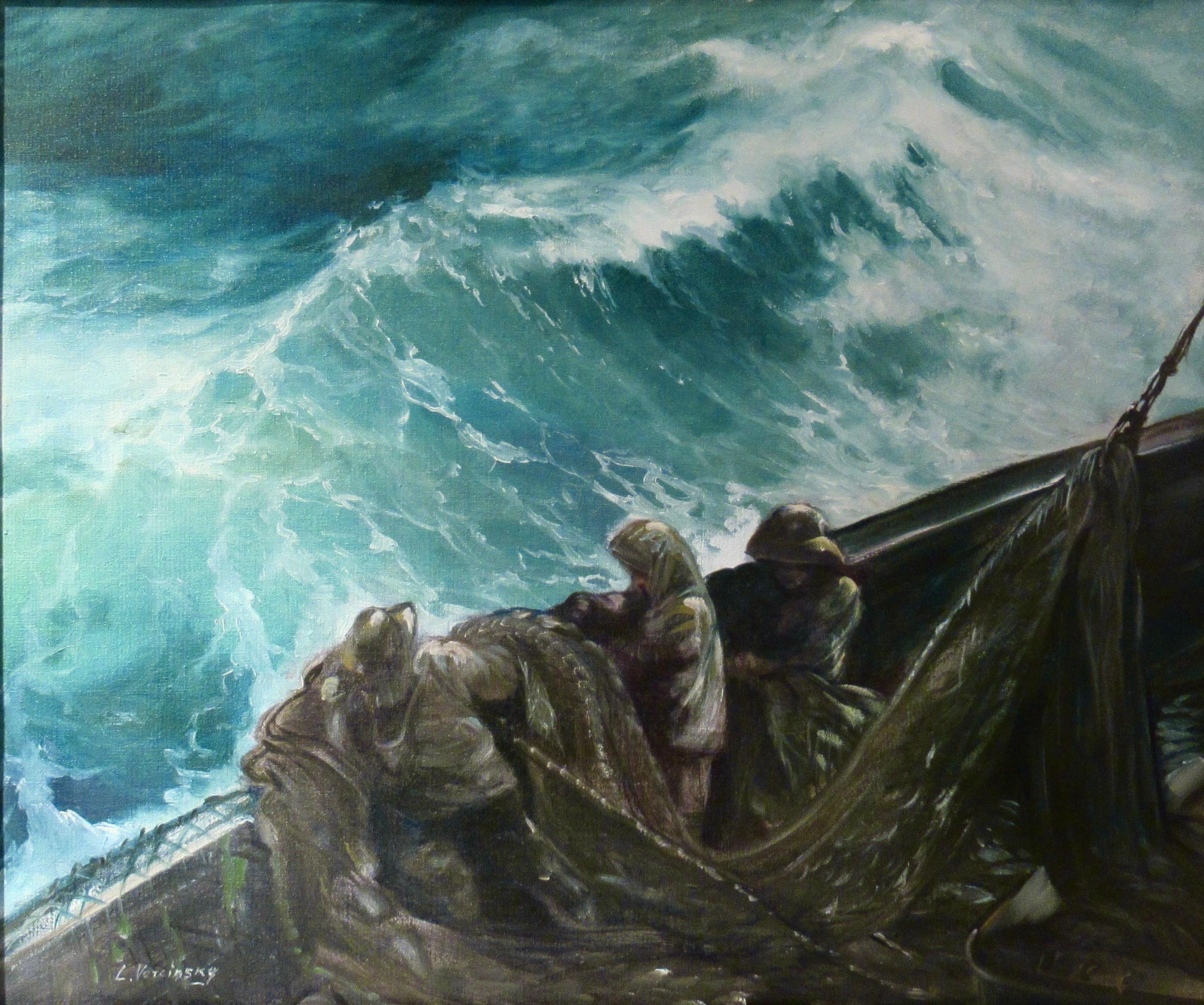 Rough Sea in California Coast - Painting by Lydia Vercinsky