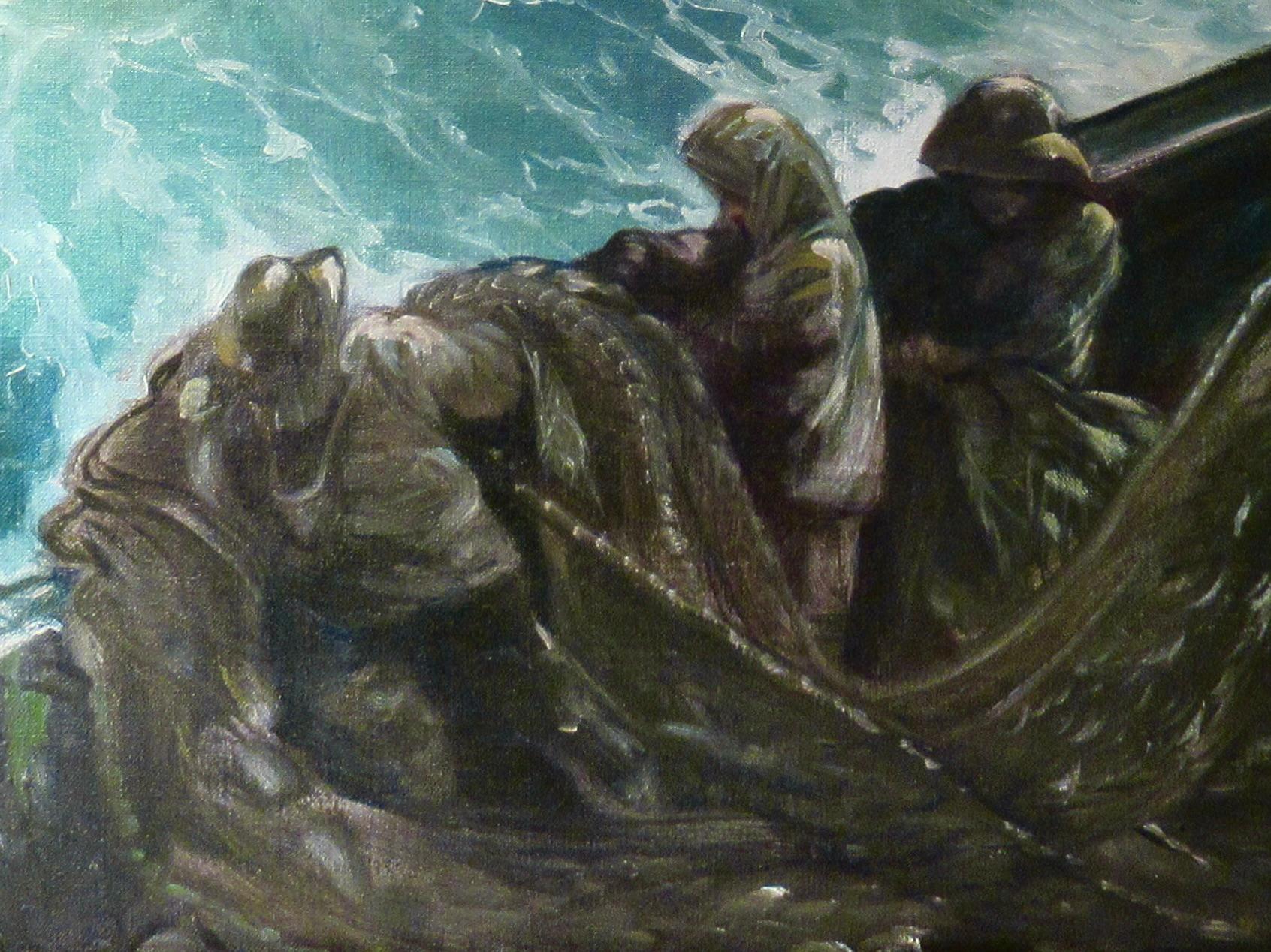Rough Sea in California Coast - Black Figurative Painting by Lydia Vercinsky