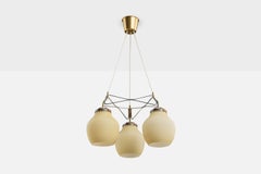 Lyfa Attribution, Chandelier, Brass, Glass, Denmark, 1950s