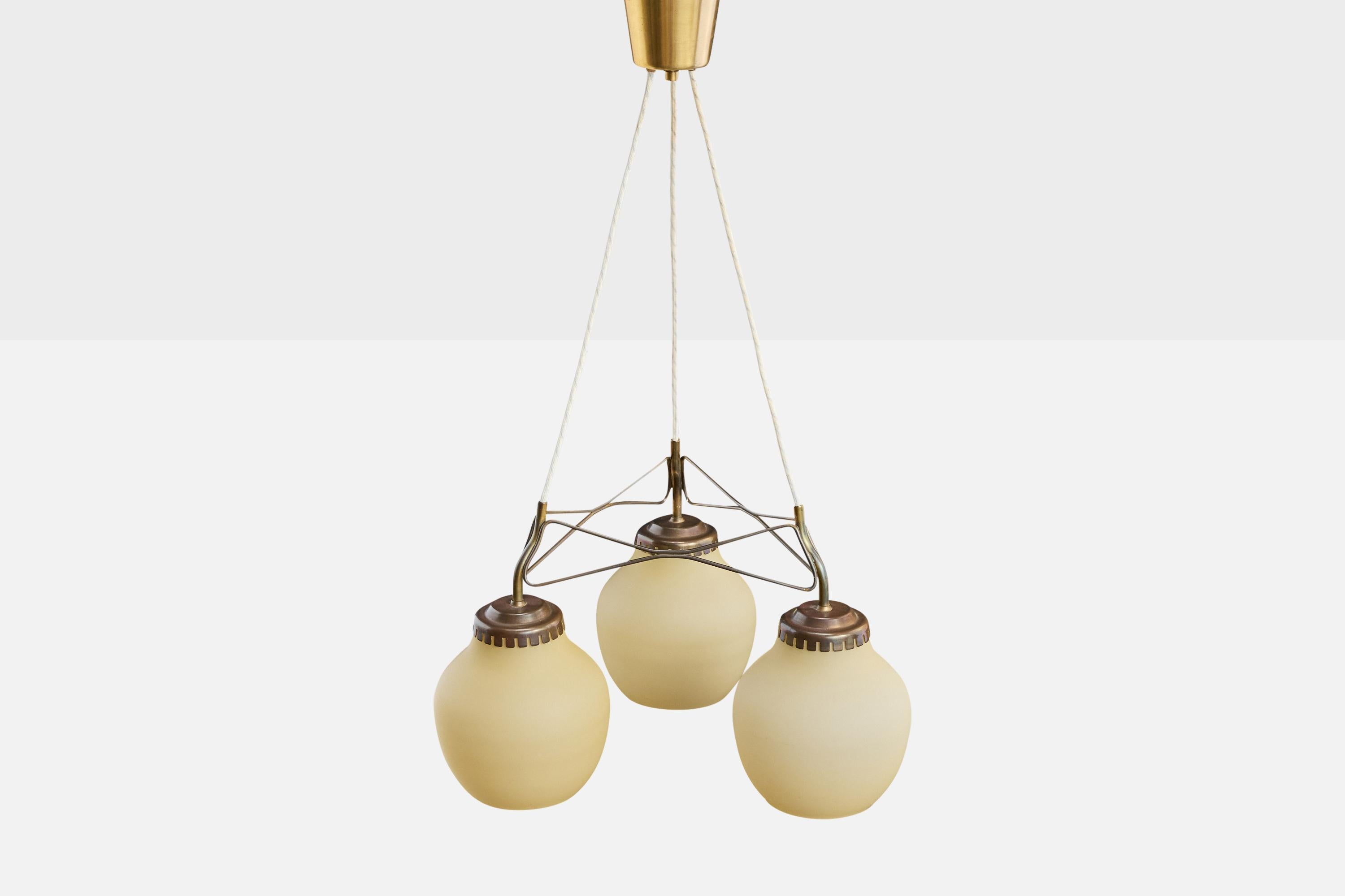 Danese Lyfa Attribution, lampadario, ottone, vetro, Danimarca, anni '50 in vendita