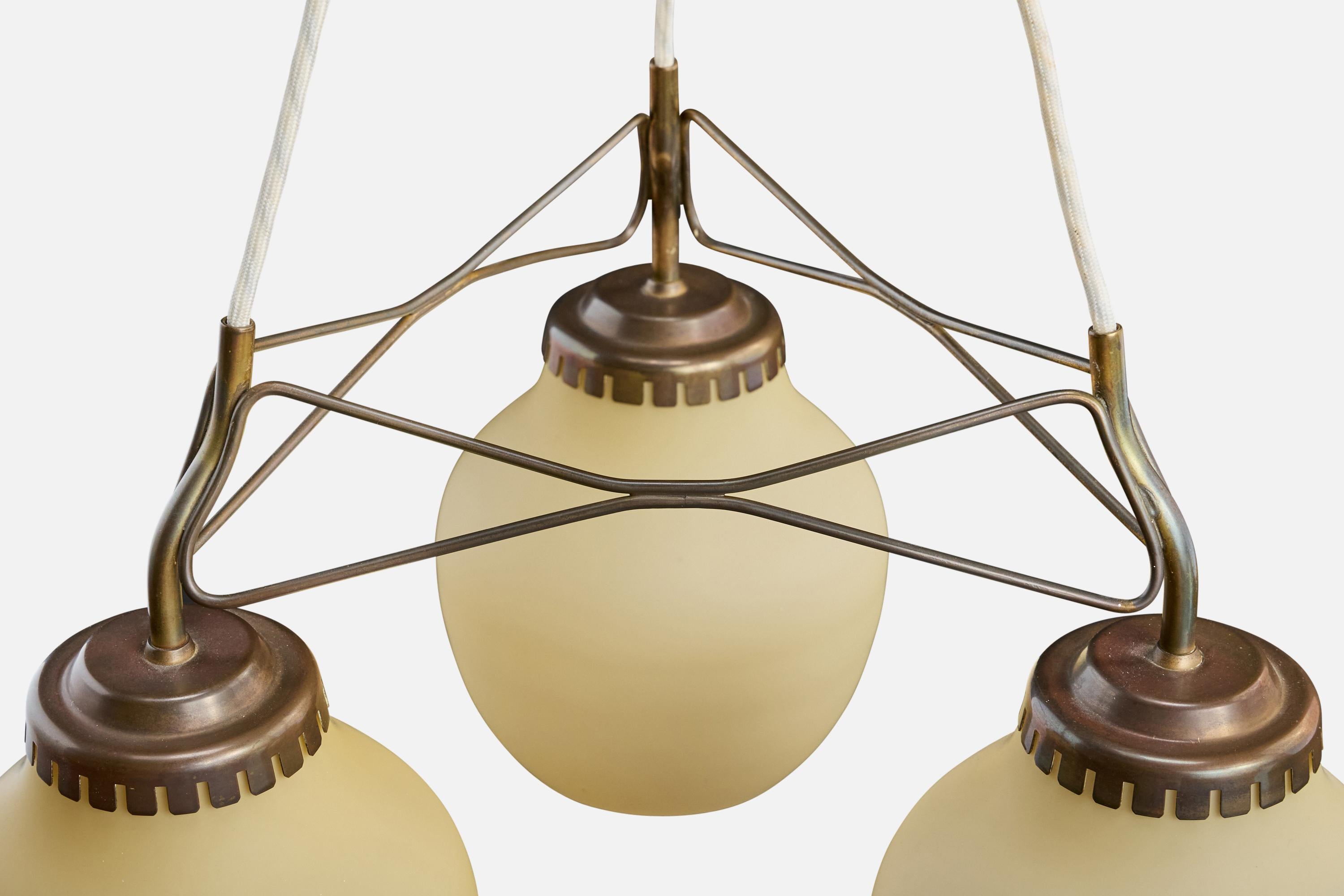 Lyfa Attribution, lampadario, ottone, vetro, Danimarca, anni '50 in vendita 1