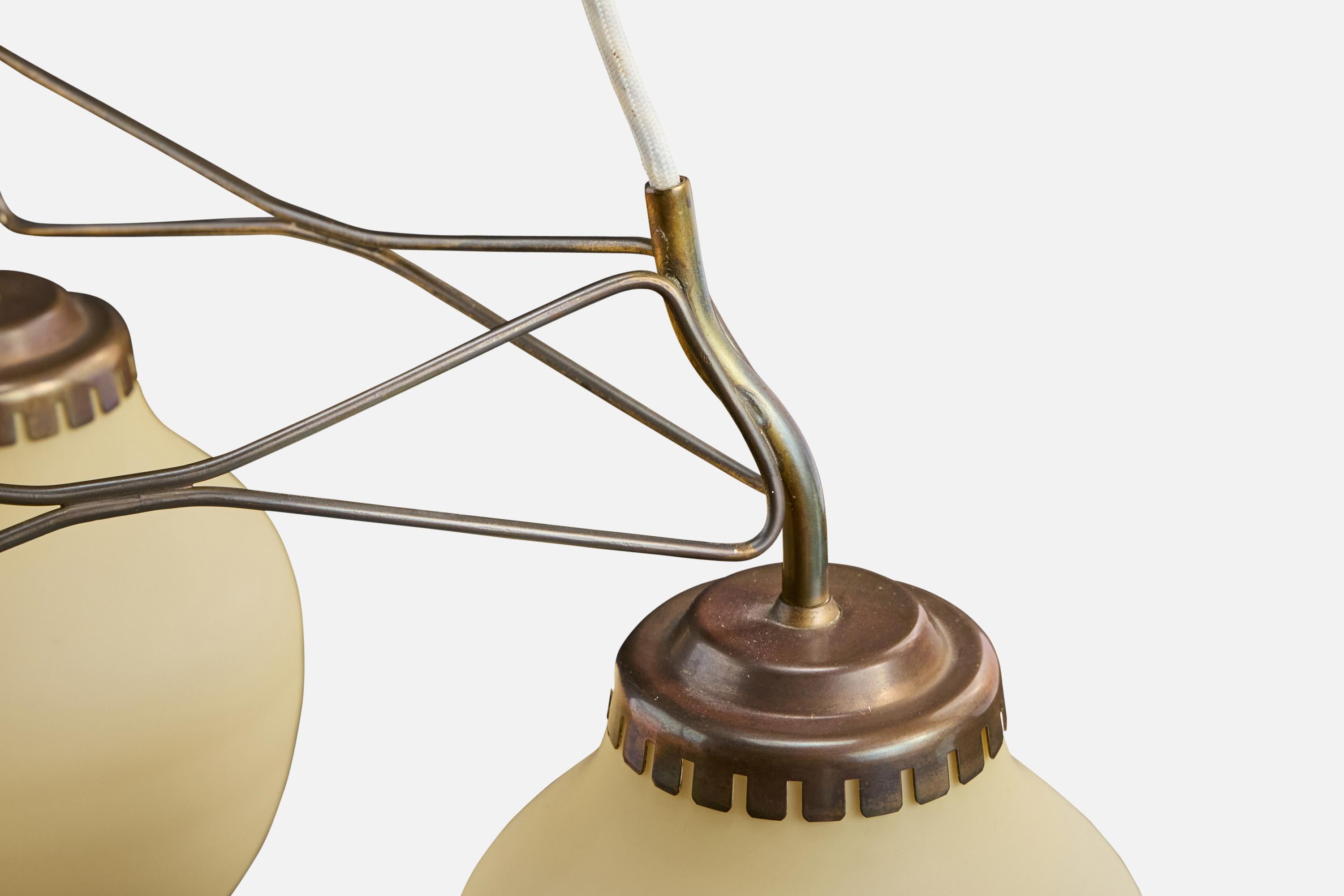 Lyfa Attribution, lampadario, ottone, vetro, Danimarca, anni '50 in vendita 2