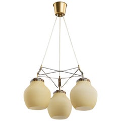Lyfa Attribution, lampadario, ottone, vetro, Danimarca, anni '50