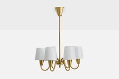 Lyfa, Chandelier, Brass, Fabric, Denmark, 1950s