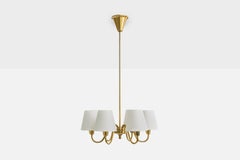 Lyfa, Chandelier, Brass, Fabric, Denmark, 1950s