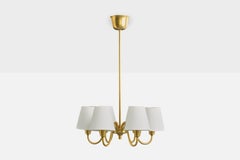 Lyfa, Chandelier, Brass, Fabric, Denmark, 1950s