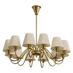 Lyfa, Kronleuchter, Messing, Stoff, Dänemark, 1950er Jahre