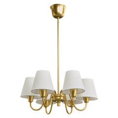 Lyfa, Chandelier, Brass, Fabric, Denmark, 1950s