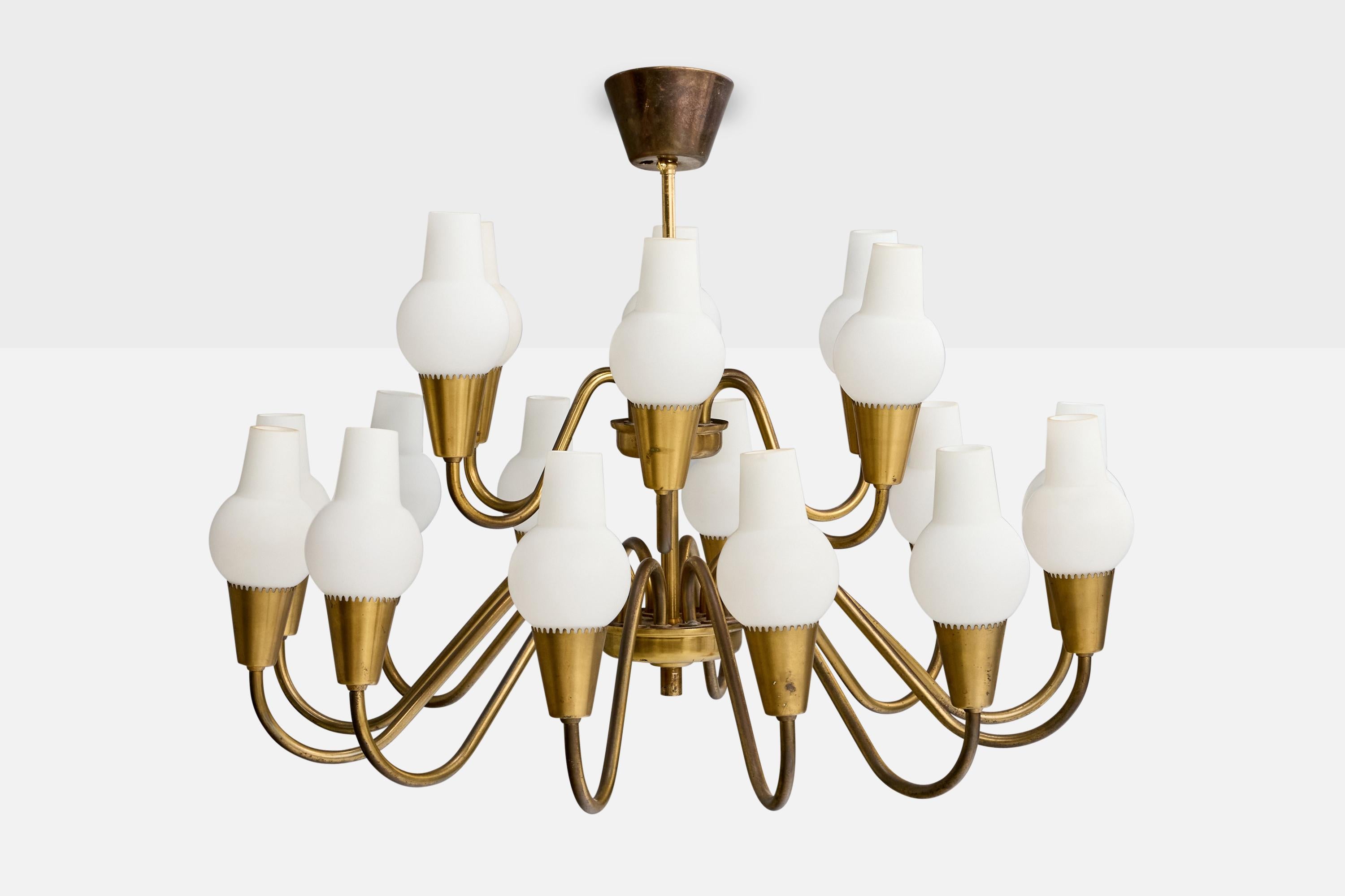 Mid-Century Modern Lyfa, lustre, laiton, verre, Danemark, années 1950 en vente