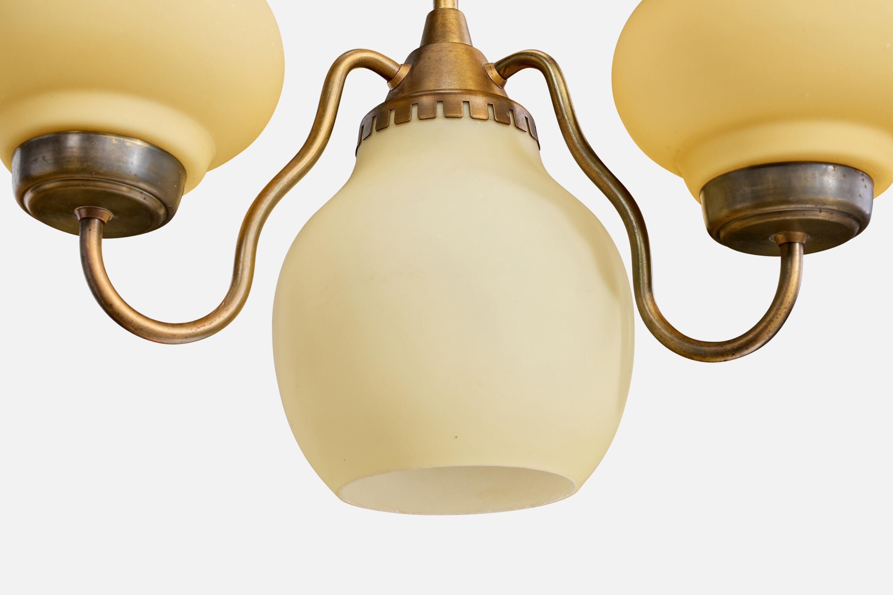 Lyfa, Lámpara de araña, Latón, Vidrio, Dinamarca, Década de 1950 en venta 2