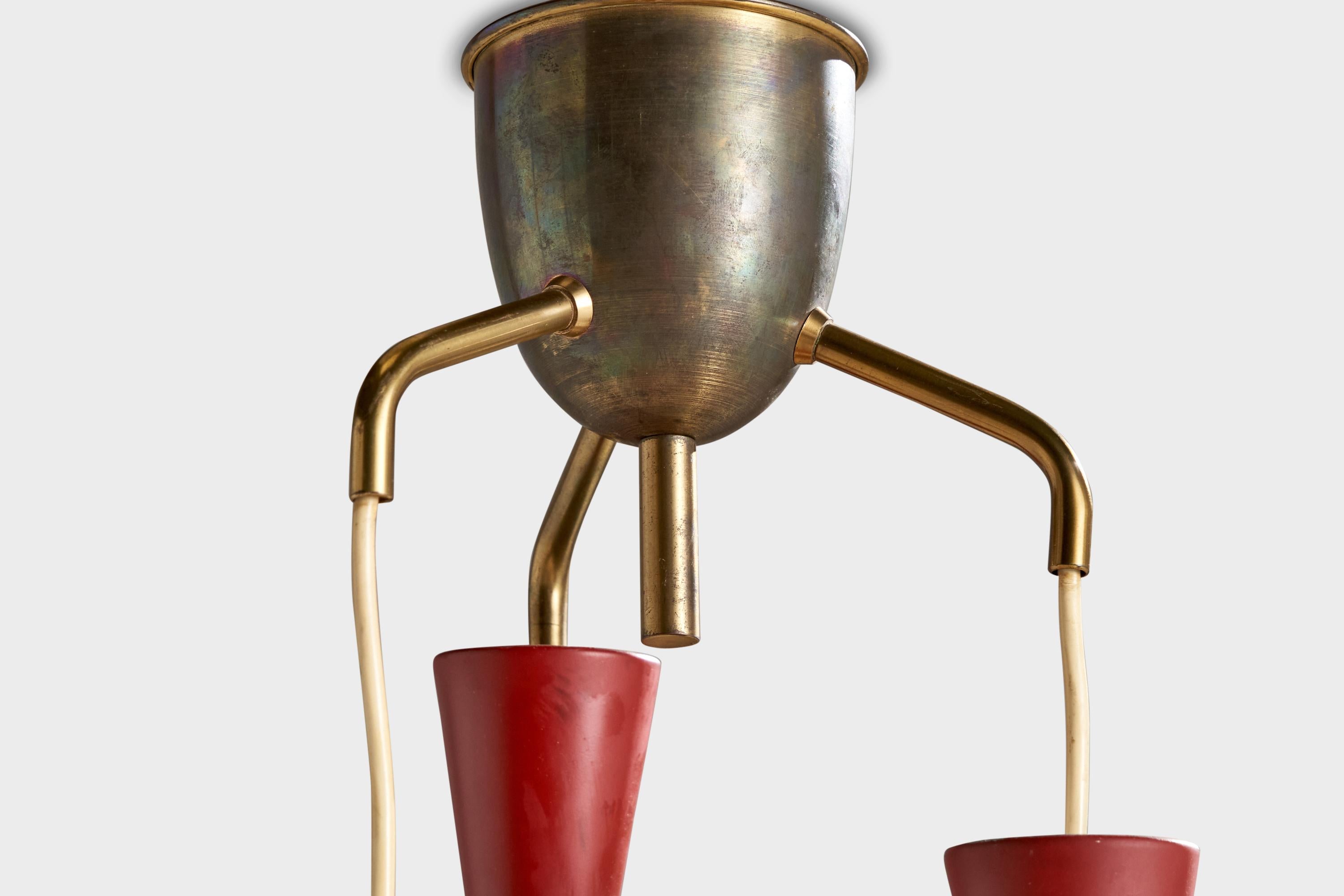 Lyfa, Chandelier, Brass, Metal, Denmark, 1950s For Sale 5