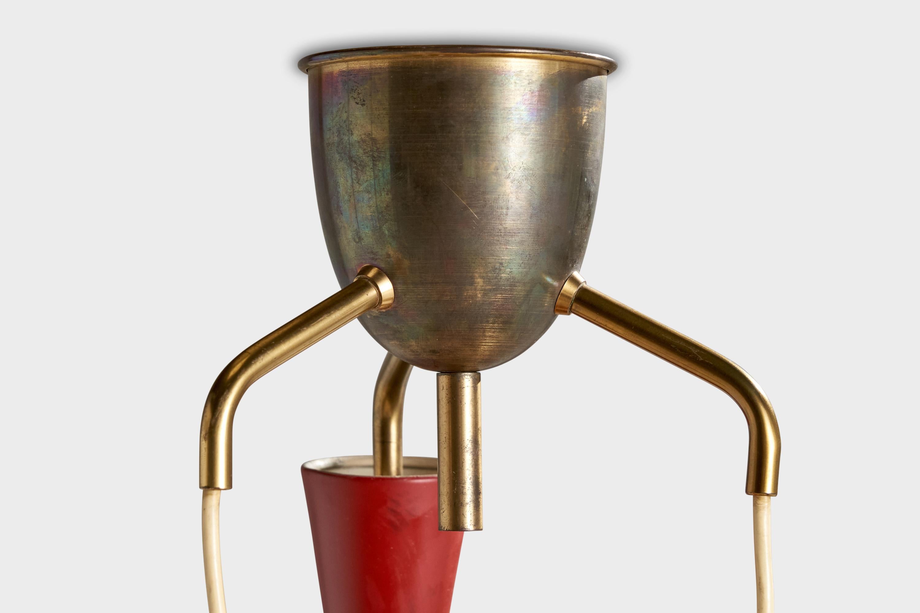 Scandinavian Modern Lyfa, Chandelier, Brass, Metal, Denmark, 1950s For Sale