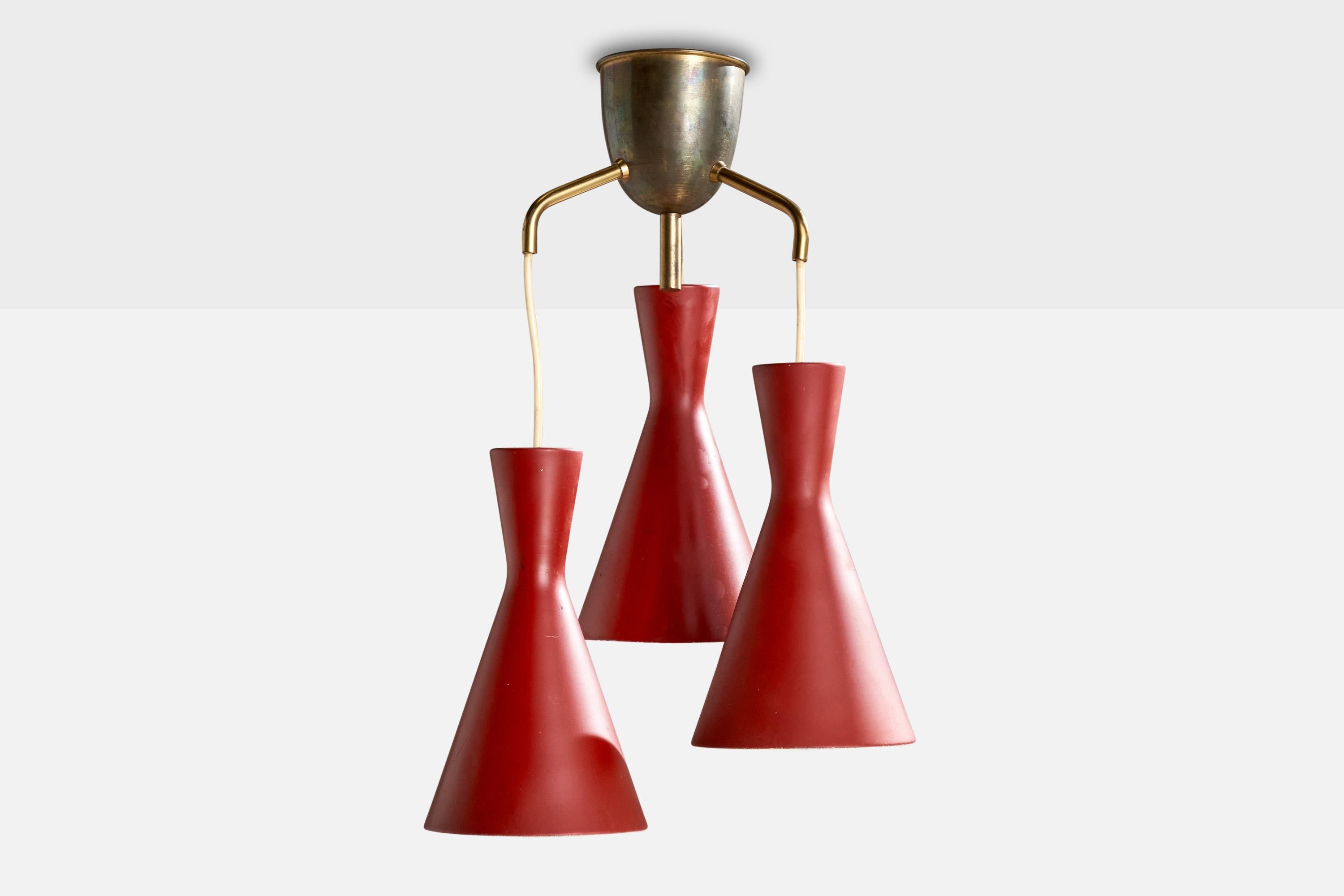 Danish Lyfa, Chandelier, Brass, Metal, Denmark, 1950s For Sale
