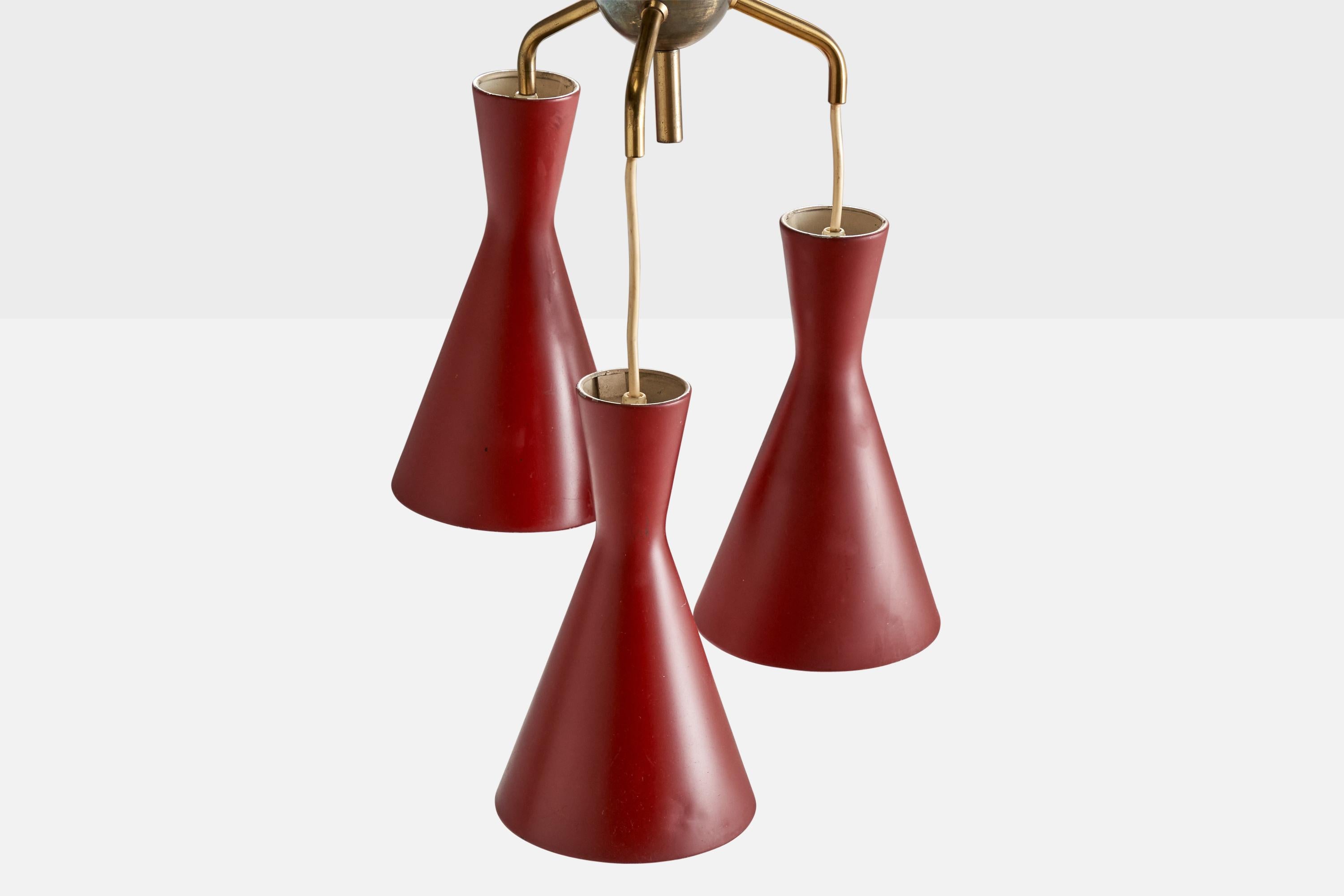 Lyfa, Chandelier, Brass, Metal, Denmark, 1950s In Good Condition For Sale In High Point, NC