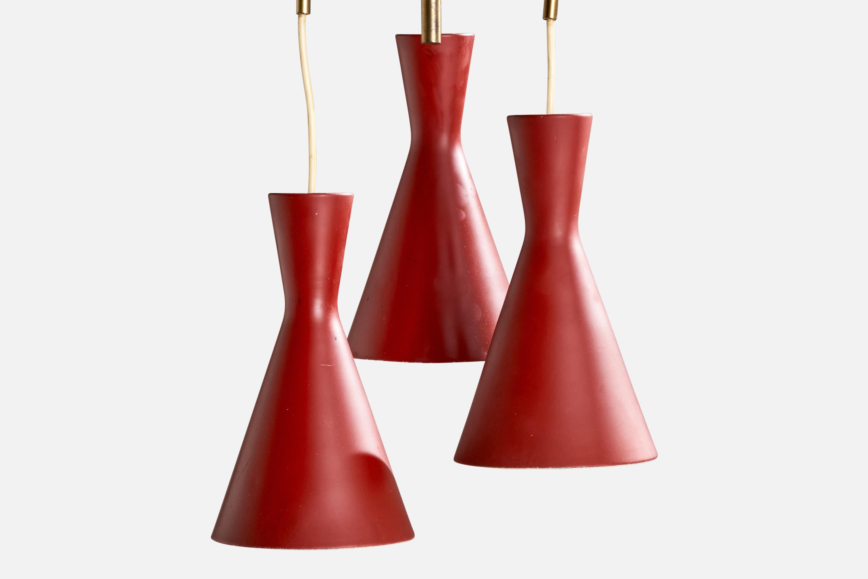 Mid-20th Century Lyfa, Chandelier, Brass, Metal, Denmark, 1950s For Sale