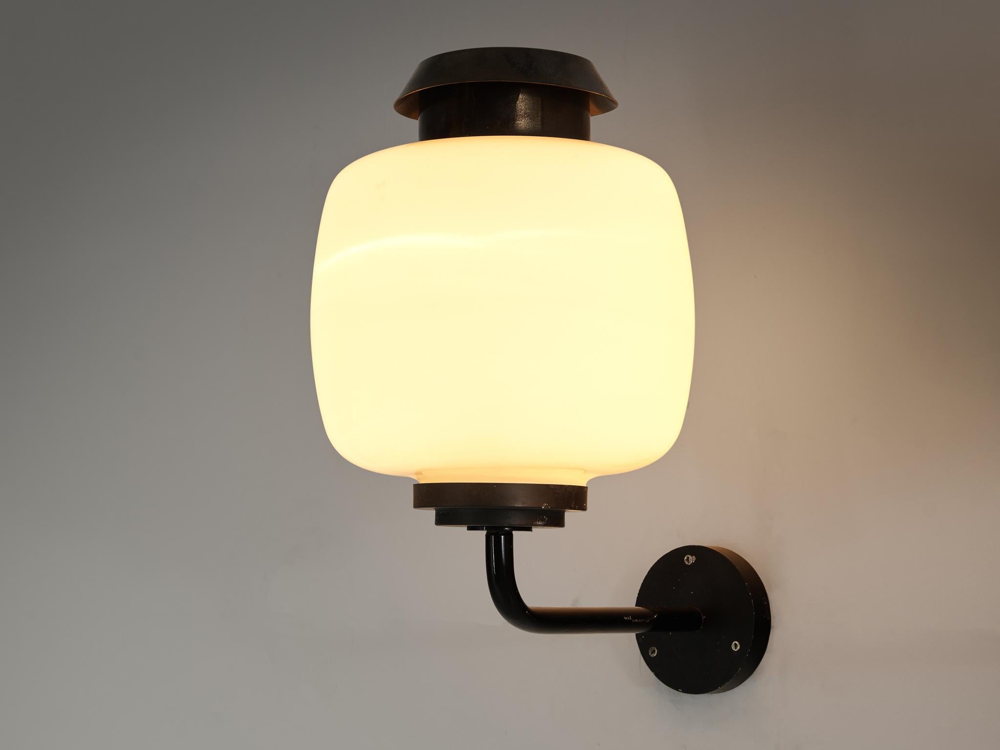 Scandinavian Modern Lyfa 'Drabant' Wall Lights in White Opaque Glass and Copper  For Sale