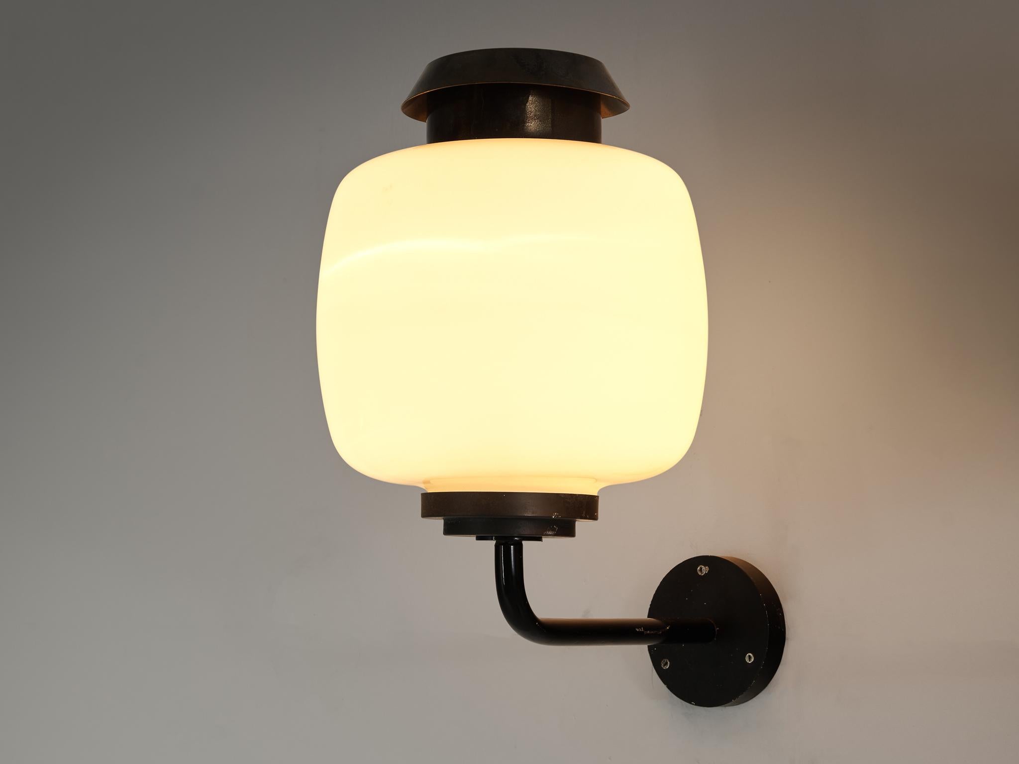 Scandinavian Modern Lyfa 'Drabant' Wall Lights in White Opaque Glass and Copper For Sale