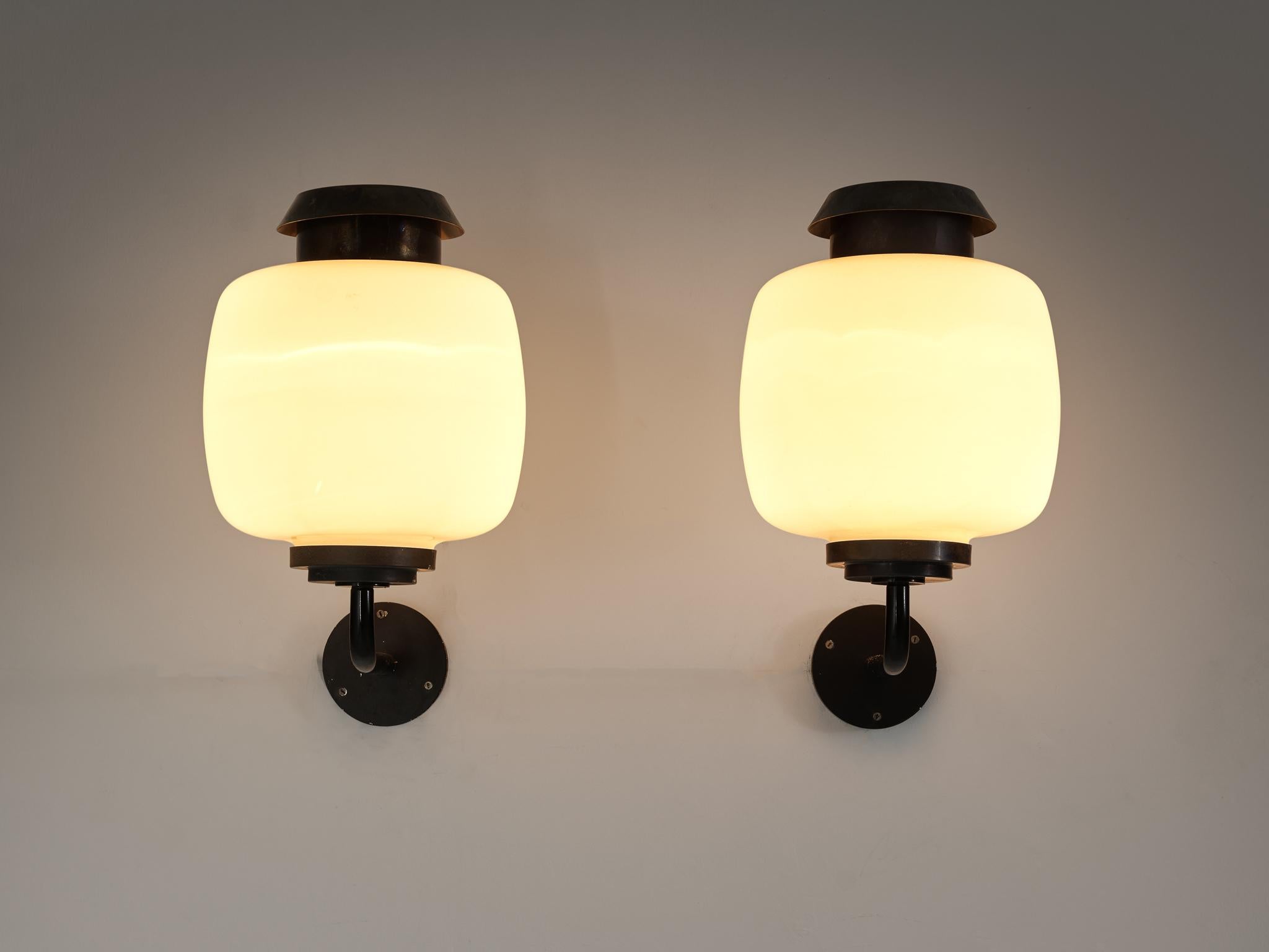 Lyfa 'Drabant' Wall Lights in White Opaque Glass and Copper  In Good Condition For Sale In Waalwijk, NL