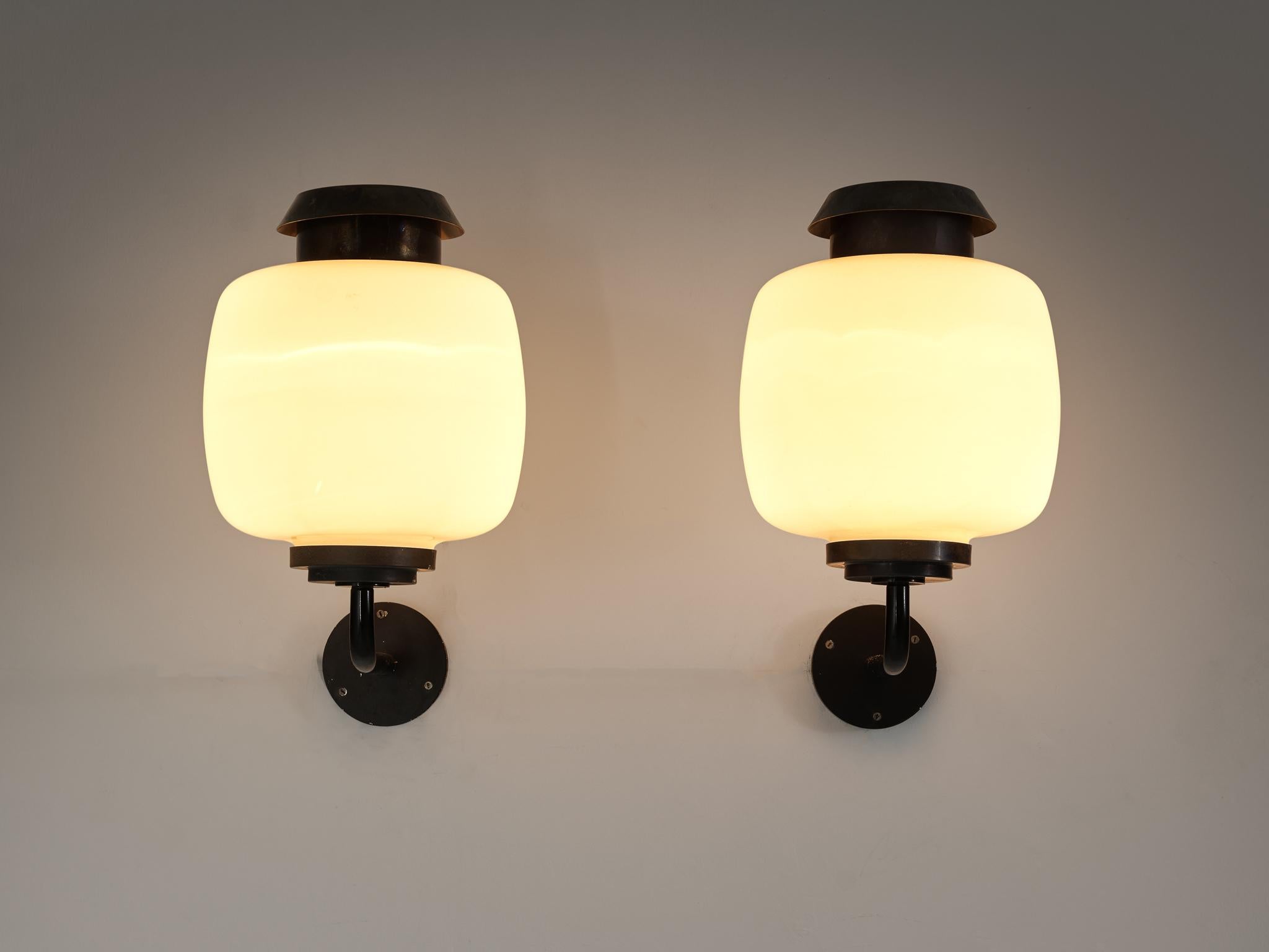 Lyfa 'Drabant' Wall Lights in White Opaque Glass and Copper In Good Condition For Sale In Waalwijk, NL