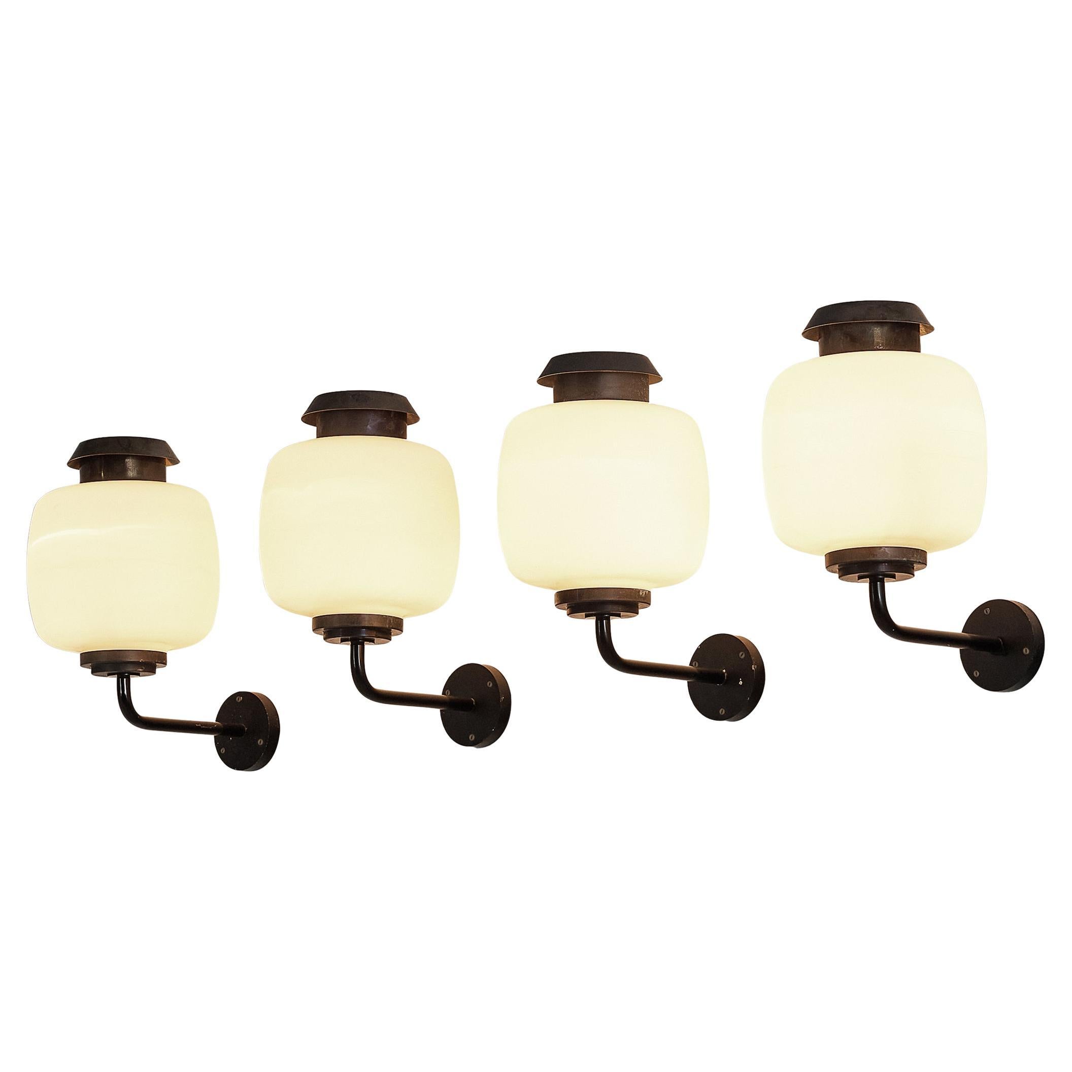 Lyfa 'Drabant' Wall Lights in White Opaque Glass and Copper For Sale