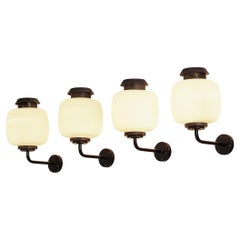 Retro Lyfa 'Drabant' Wall Lights in White Opaque Glass and Copper