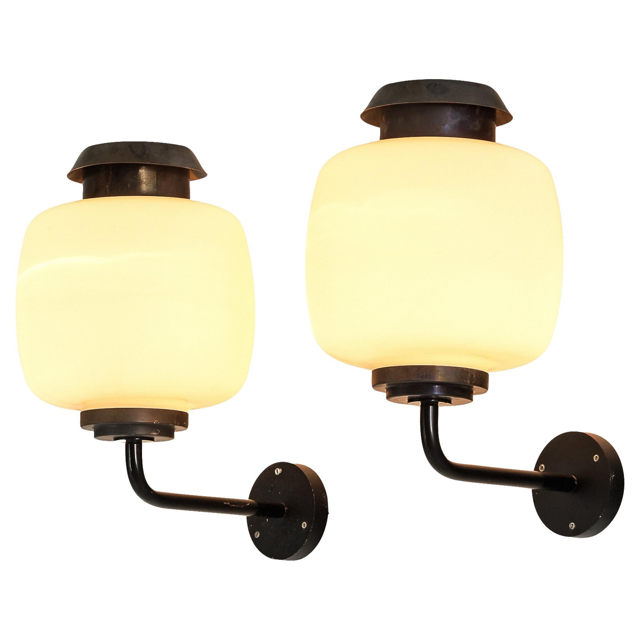Lyfa 'Drabant' Wall Lights in White Opaque Glass and Copper  For Sale