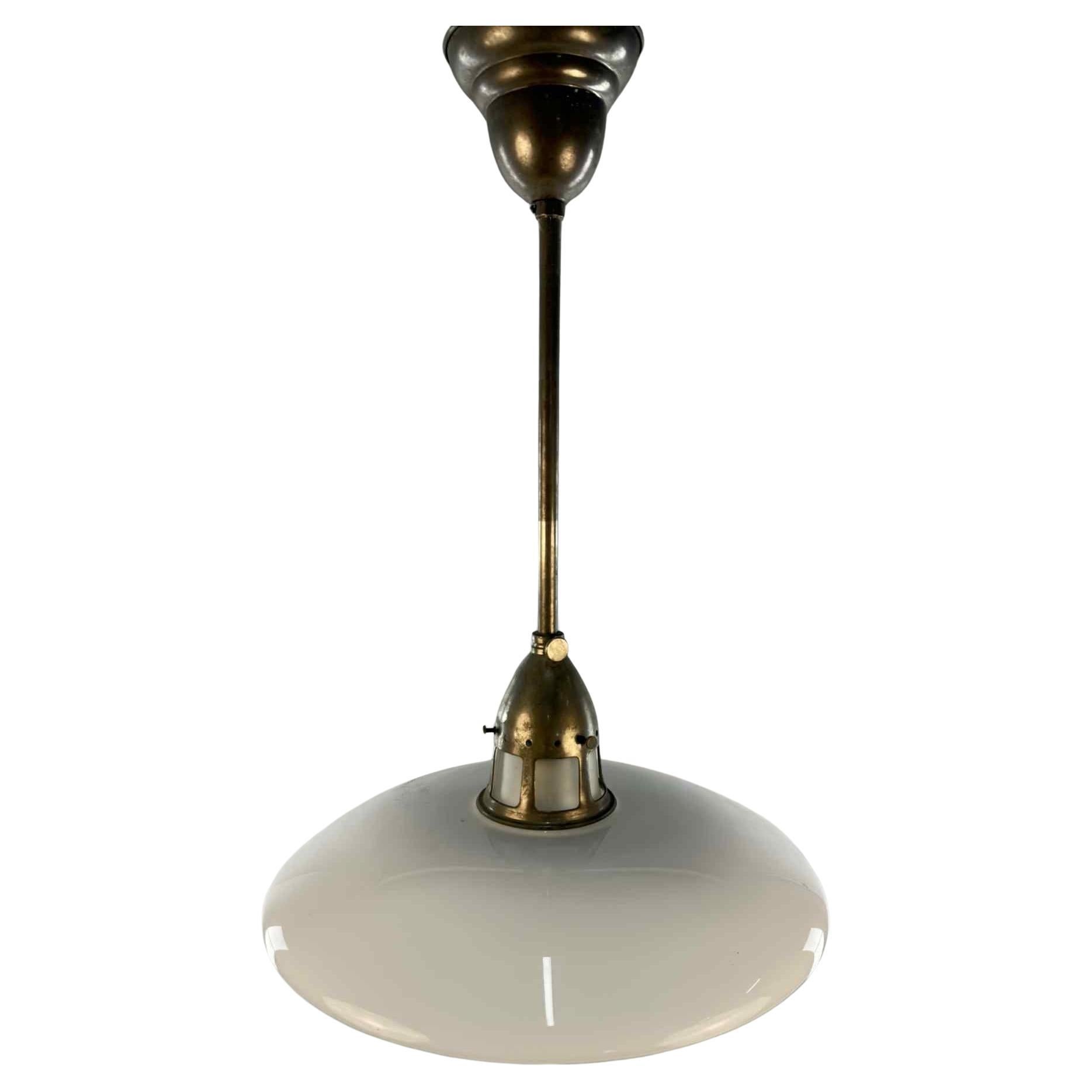 Lampada a sospensione Lyfa in nichel e vetro, anni '50 - Ø45 cm in vendita