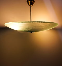 Lyfa Danish Art Deco Ceiling Light, Cut Glass Shade, Brass Stem, 1930s