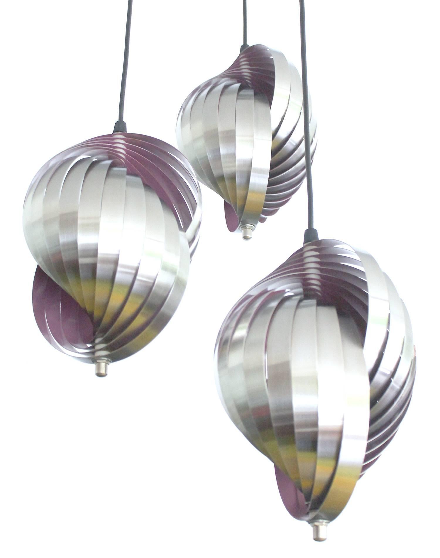 Larege Danish Modern Lyfa Sculpture with 3 Twisted Steel Pendants Lights, 1960s  For Sale 8