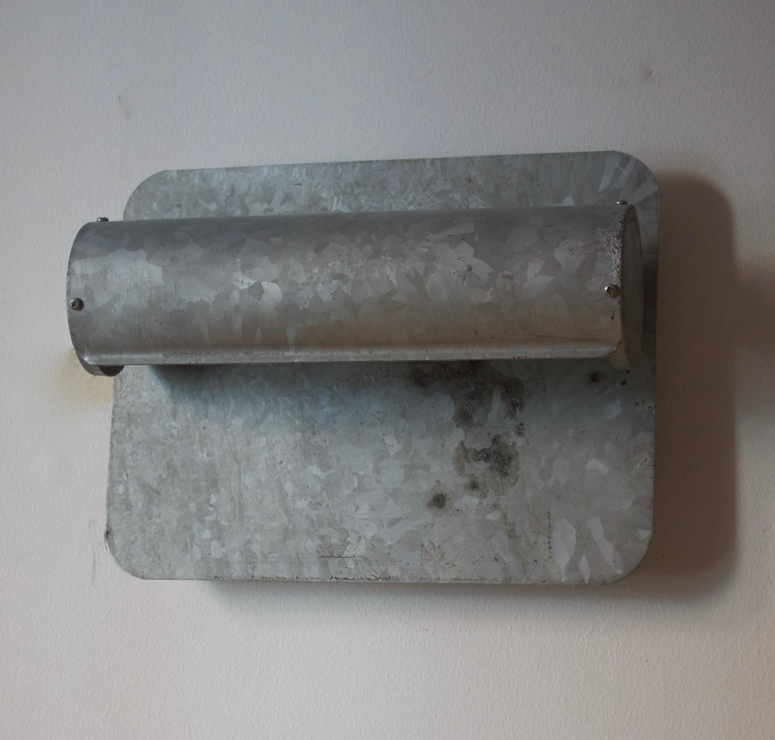 Lyfa, Sizable Minimalist Wall Sconce, Galvanized Steel, Denmark, c. 1960s In Fair Condition For Sale In High Point, NC