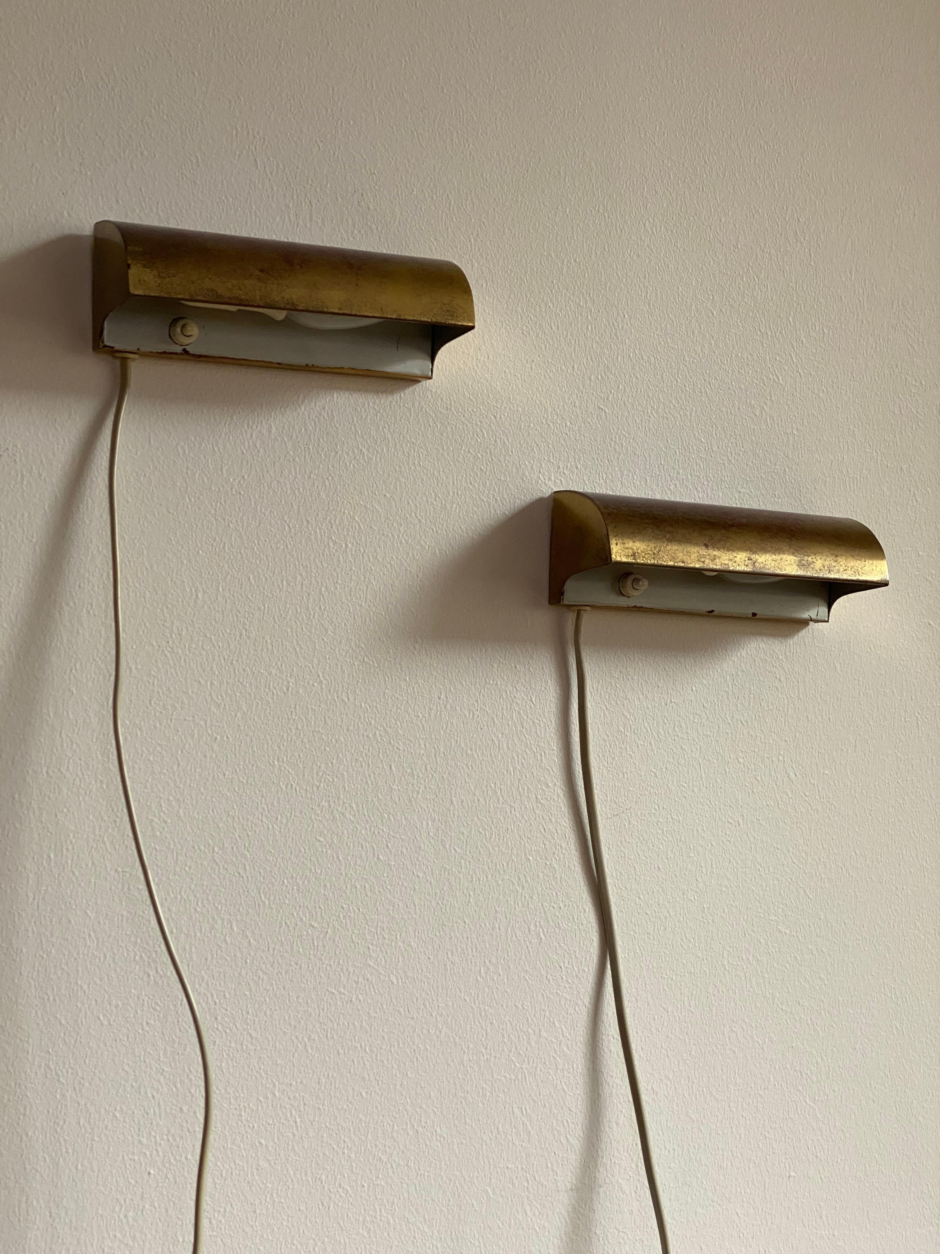 Danish Lyfa, Small Functionalist Wall Lights / Sconces, Brass, Denmark, 1950s