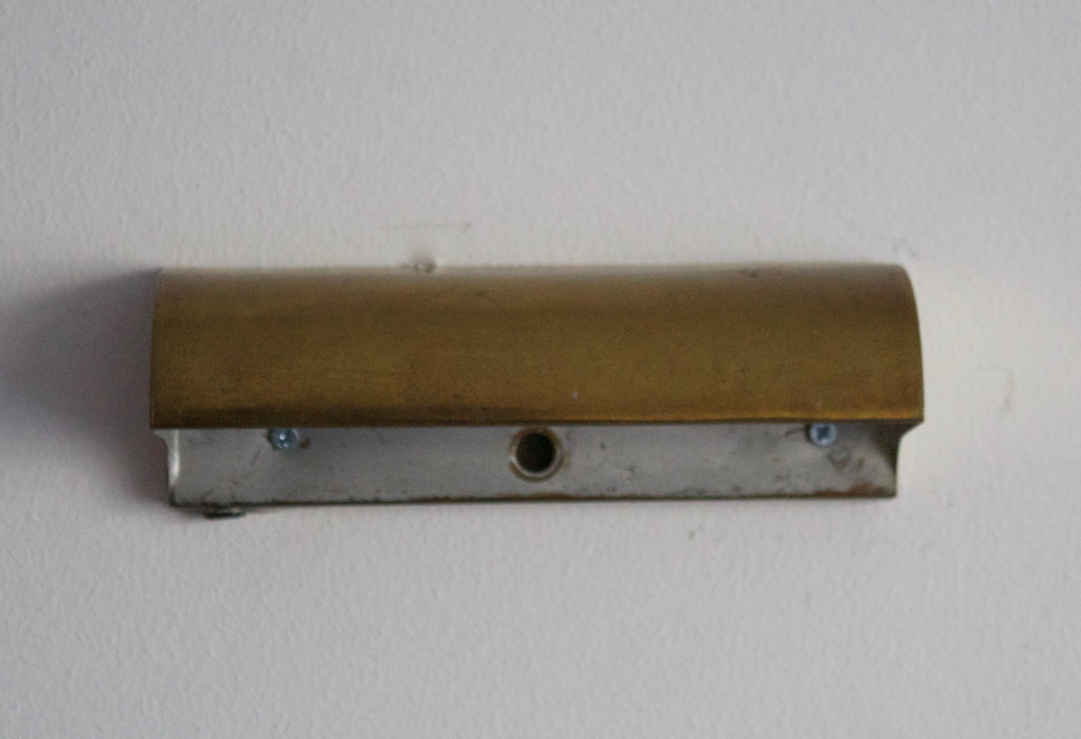 Lyfa, Small Functionalist Wall Lights / Sconces, Brass, Denmark, 1950s In Fair Condition For Sale In High Point, NC