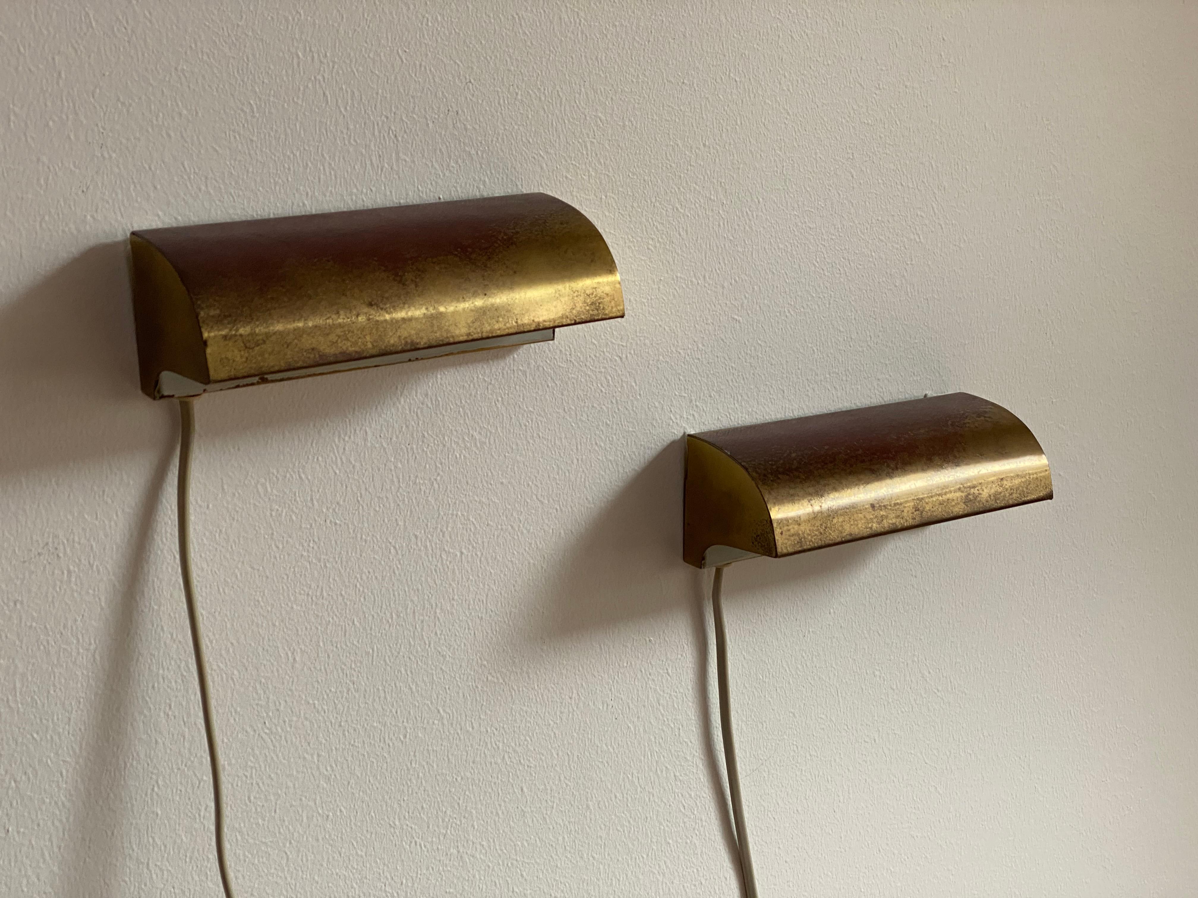 Lyfa, Small Functionalist Wall Lights / Sconces, Brass, Denmark, 1950s 2