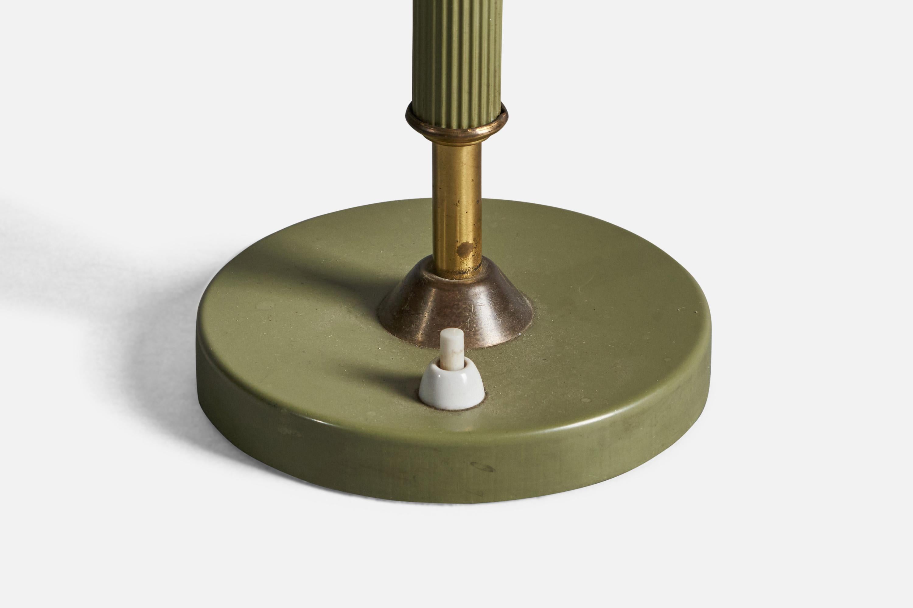Mid-20th Century Lyfa, Table Lamp, Brass, Metal, Opal Glass, Denmark, 1940s For Sale