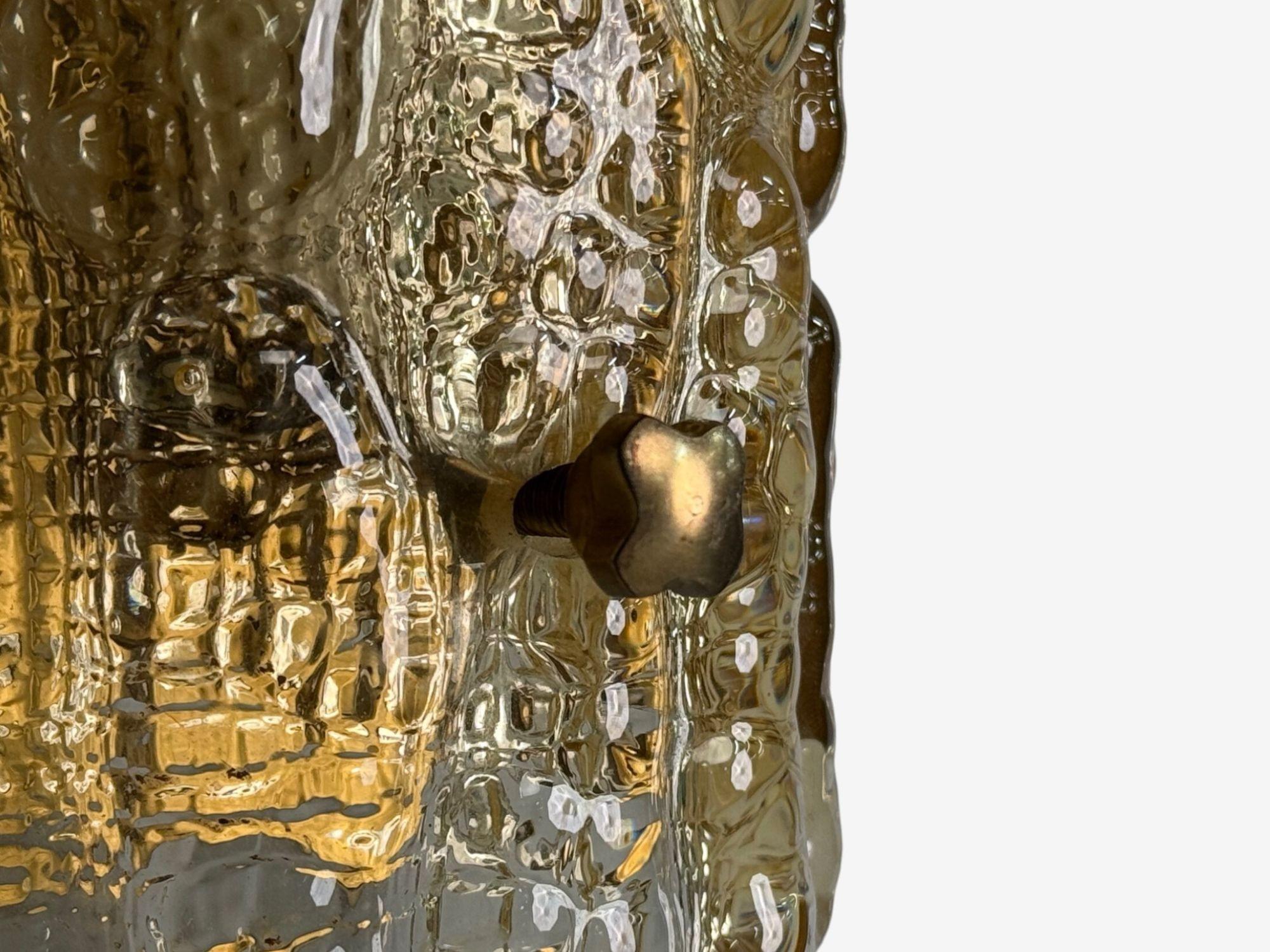 Lyfa, Textured Glass, Patinated Brass, Wall Light, Sweden, 1970s For Sale 1