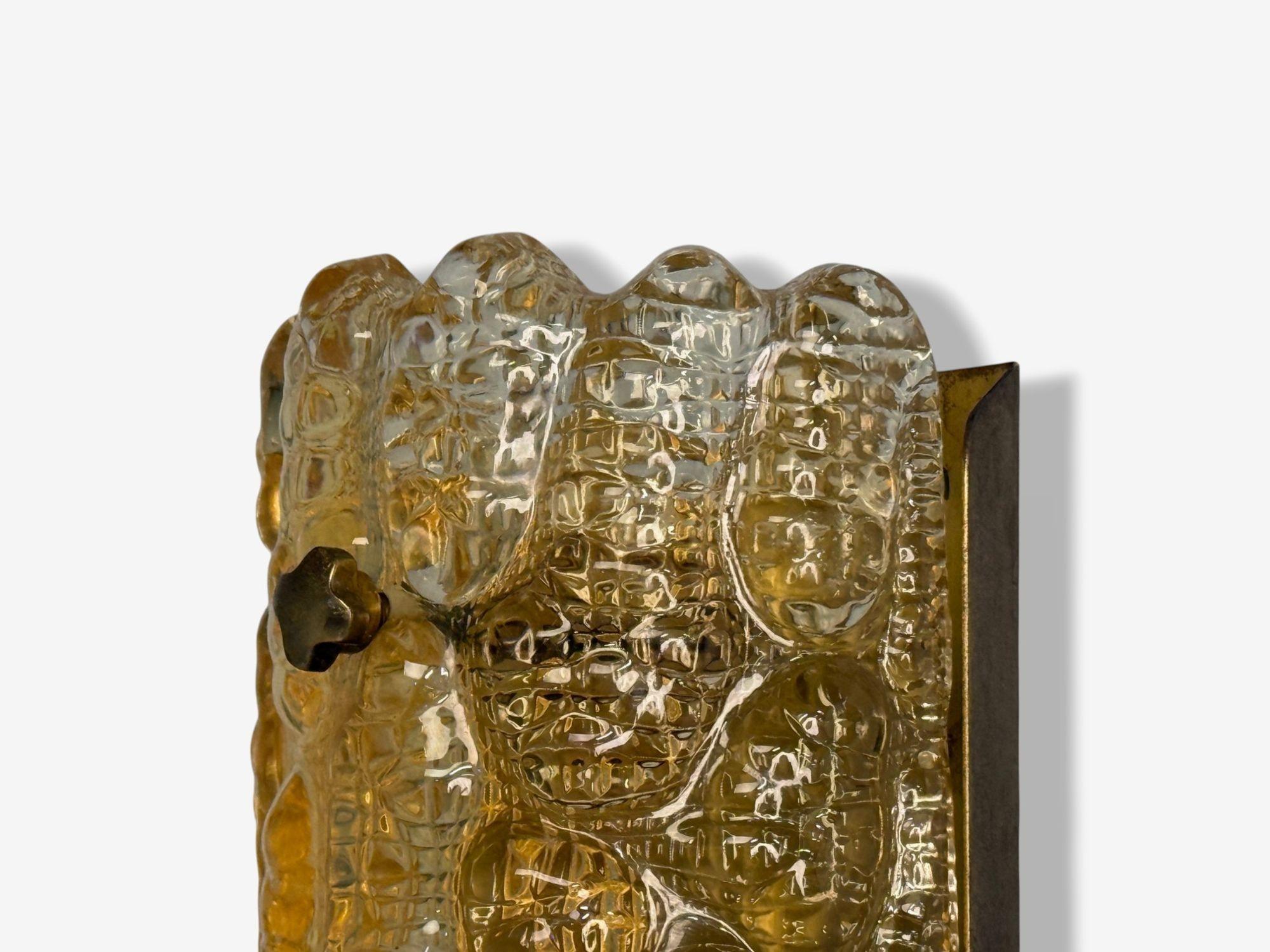 Lyfa, Textured Glass, Patinated Brass, Wall Light, Sweden, 1970s For Sale 2