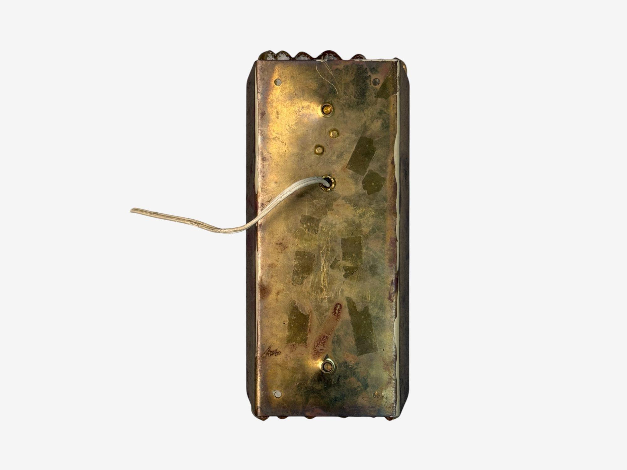 Lyfa, Textured Glass, Patinated Brass, Wall Light, Sweden, 1970s For Sale 4
